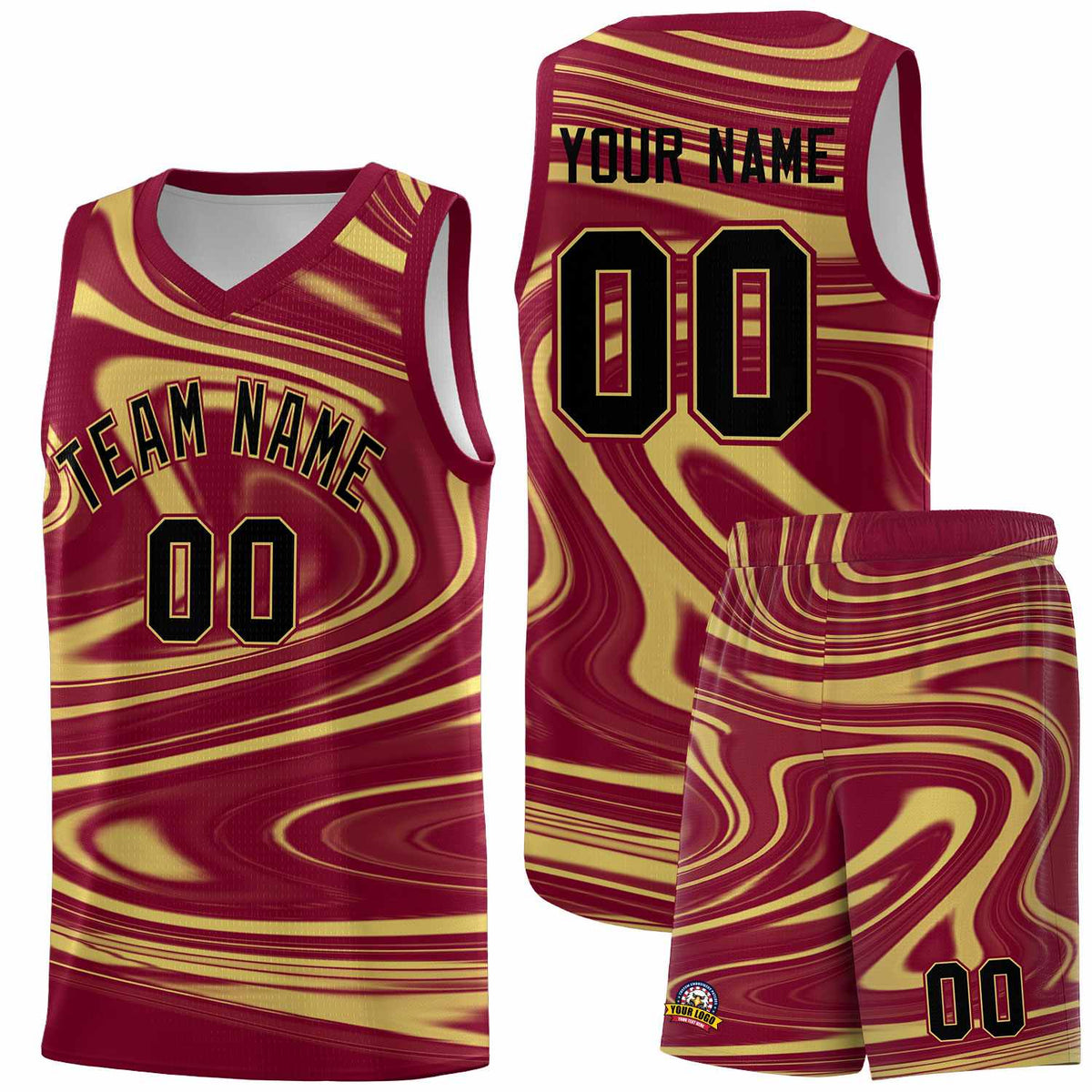 Custom Crimson Khaki Graffiti Pattern Fluids Style Sports Uniform Basketball Jersey Sets