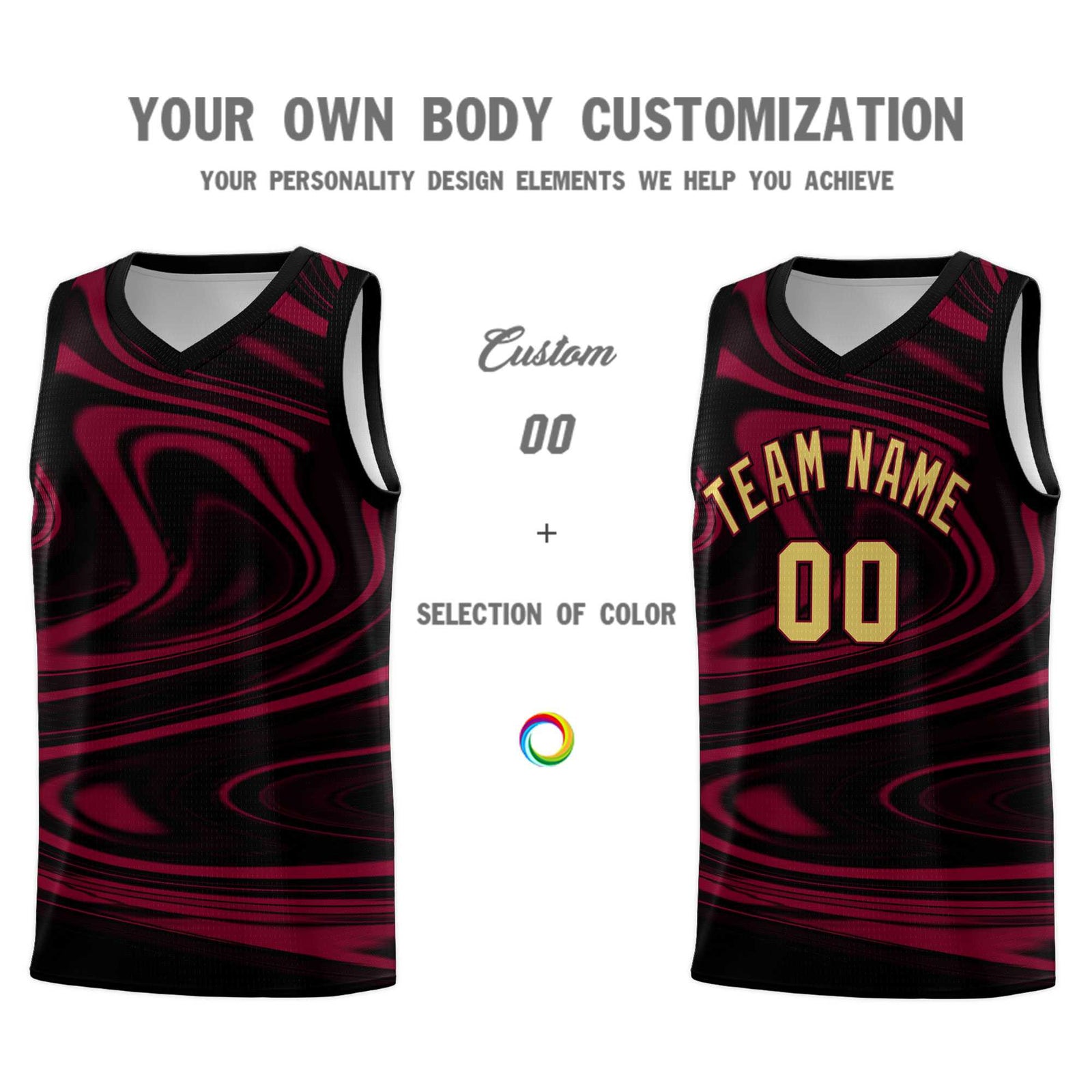 Custom Black Crimson Graffiti Pattern Fluids Style Sports Uniform Basketball Jersey Sets