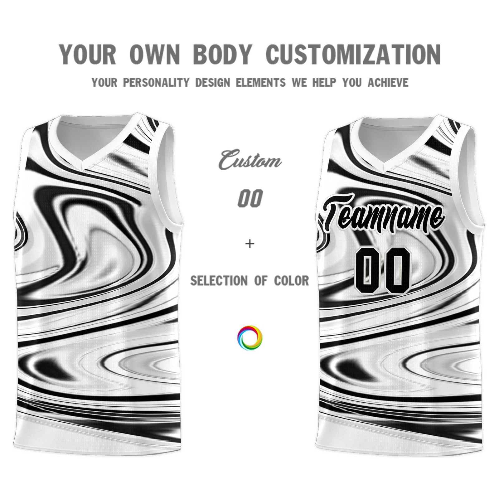 Custom White Black Graffiti Pattern Fluids Style Sports Uniform Basketball Jersey Sets