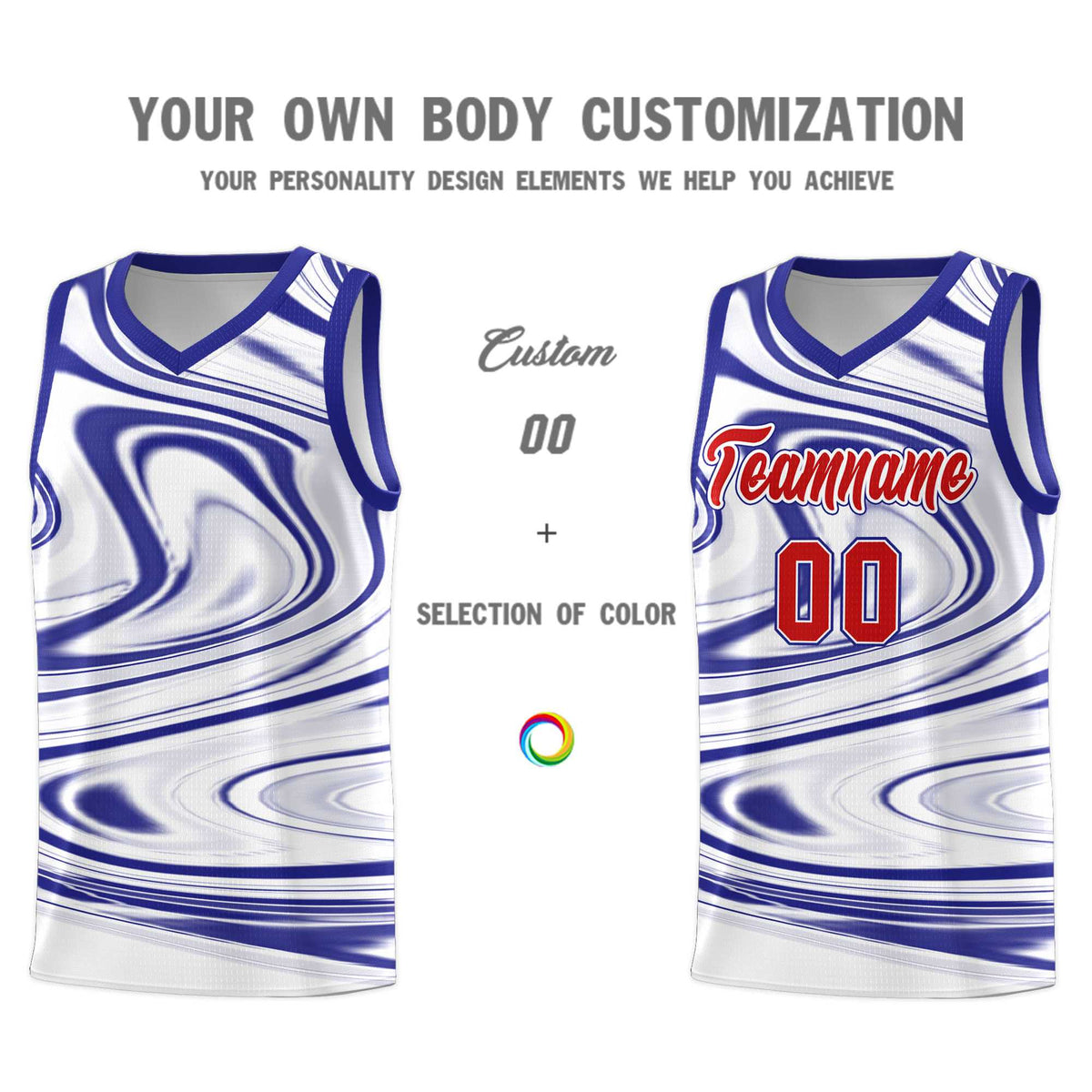 Custom White Royal Graffiti Pattern Fluids Style Sports Uniform Basketball Jersey Sets