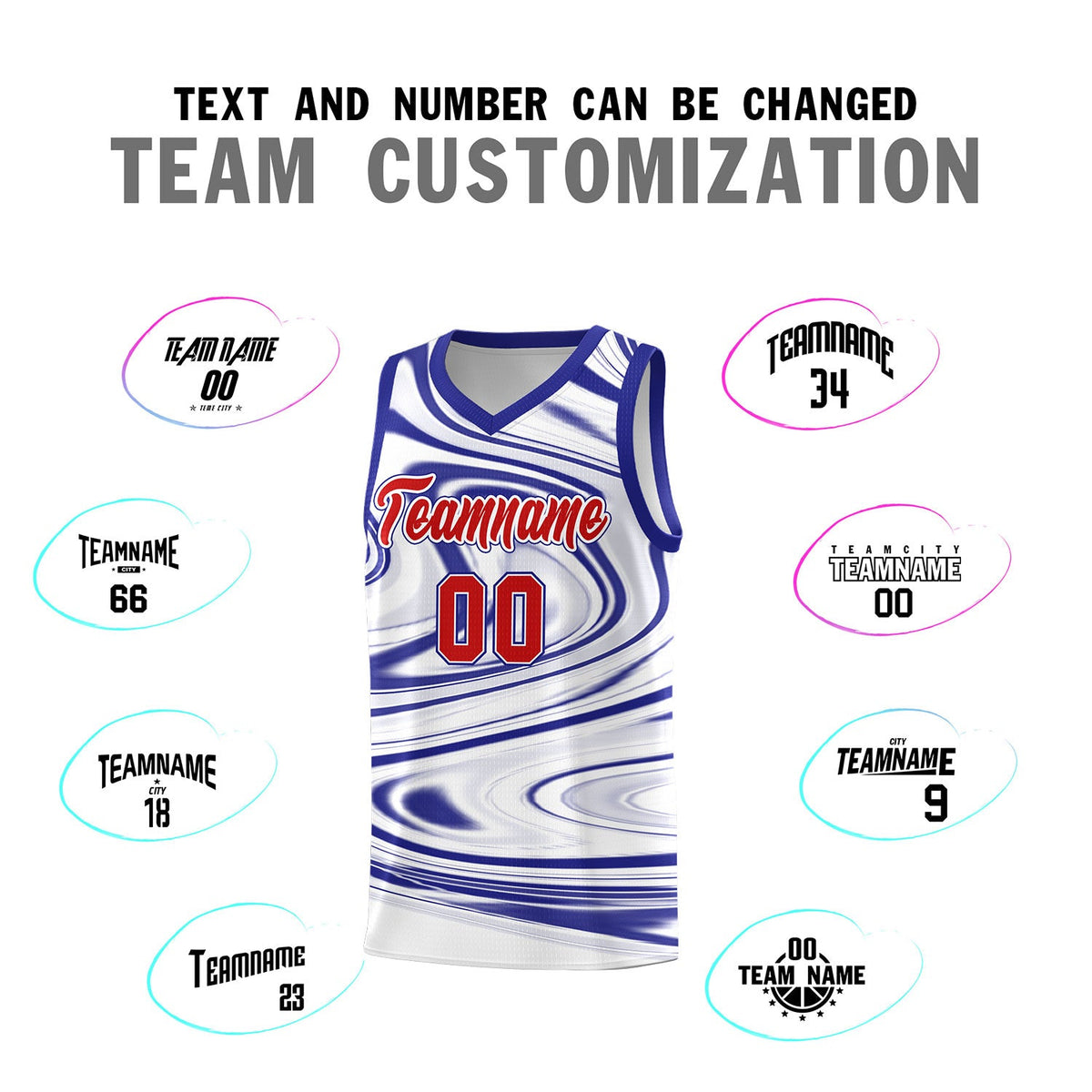 Custom White Royal Graffiti Pattern Fluids Style Sports Uniform Basketball Jersey Sets