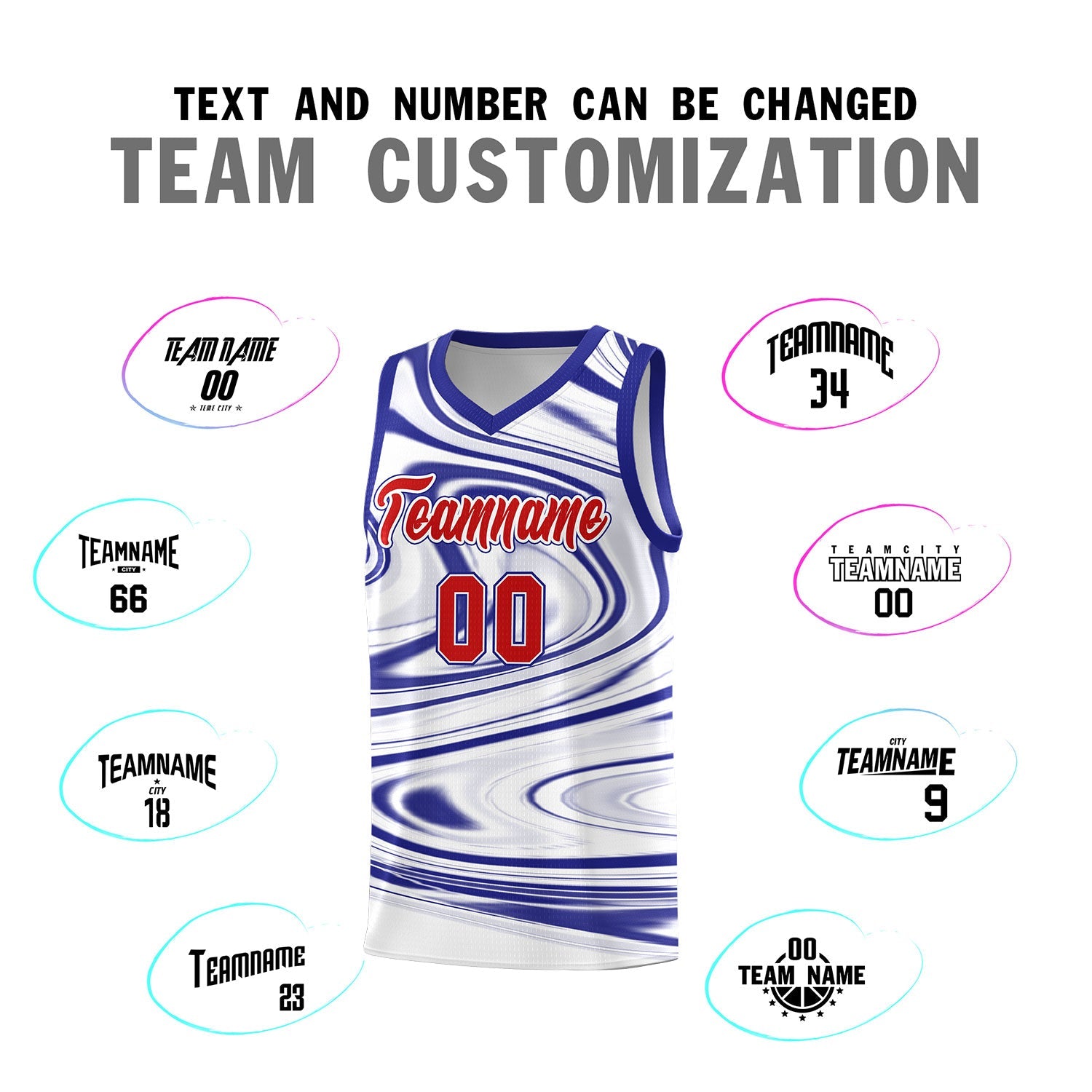 Custom White Royal Graffiti Pattern Fluids Style Sports Uniform Basketball Jersey Sets