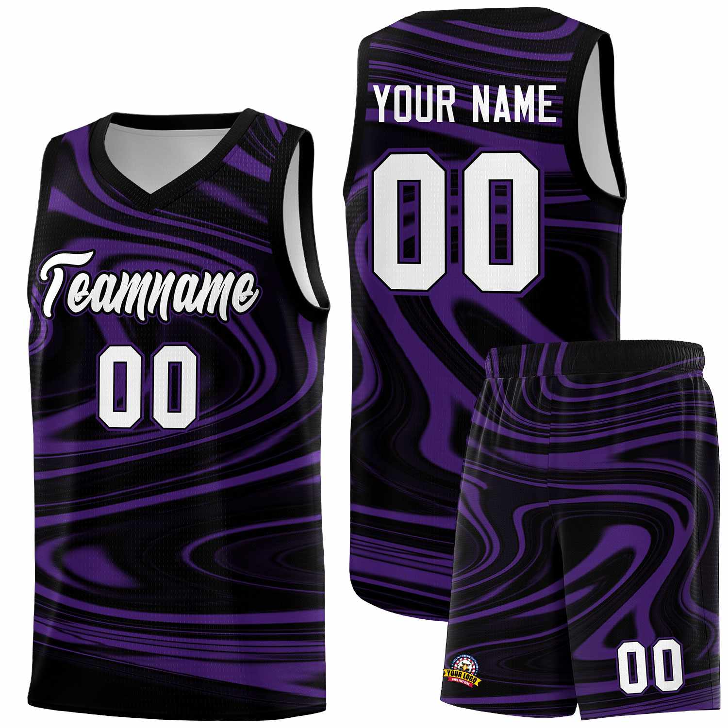 Custom Black Purple Graffiti Pattern Fluids Style Sports Uniform Basketball Jersey Sets