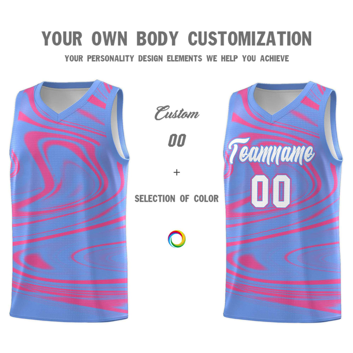 Custom Light Blue Pink Graffiti Pattern Fluids Style Sports Uniform Basketball Jersey Sets