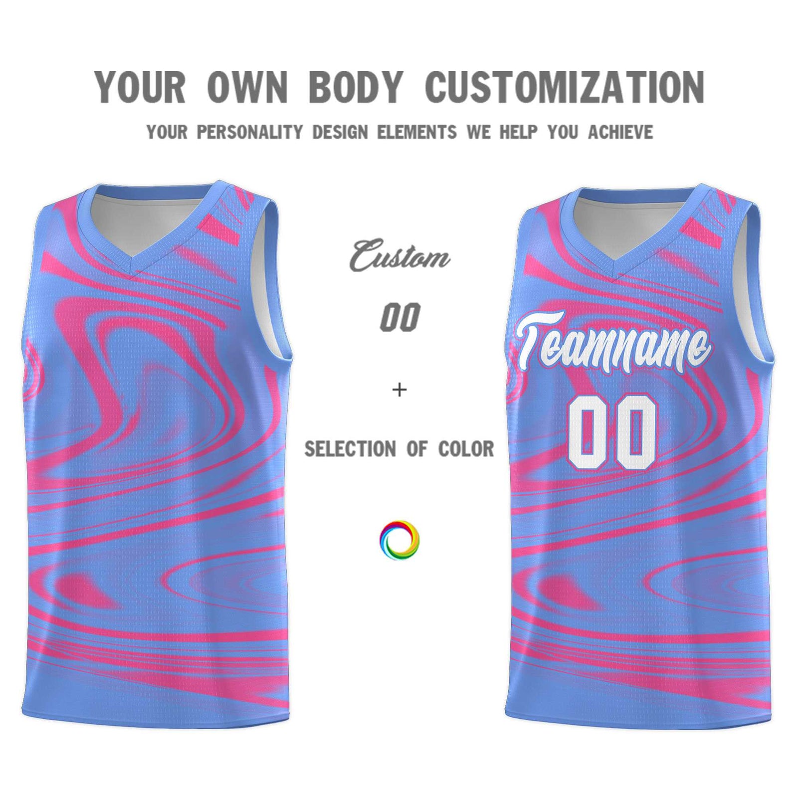 Custom Light Blue Pink Graffiti Pattern Fluids Style Sports Uniform Basketball Jersey Sets