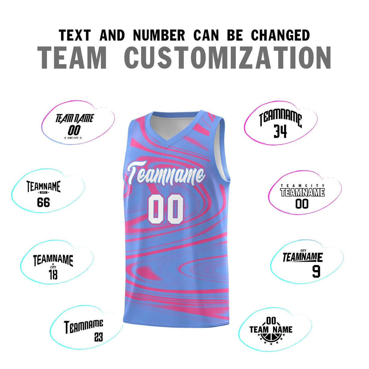Custom Light Blue Pink Graffiti Pattern Fluids Style Sports Uniform Basketball Jersey Sets
