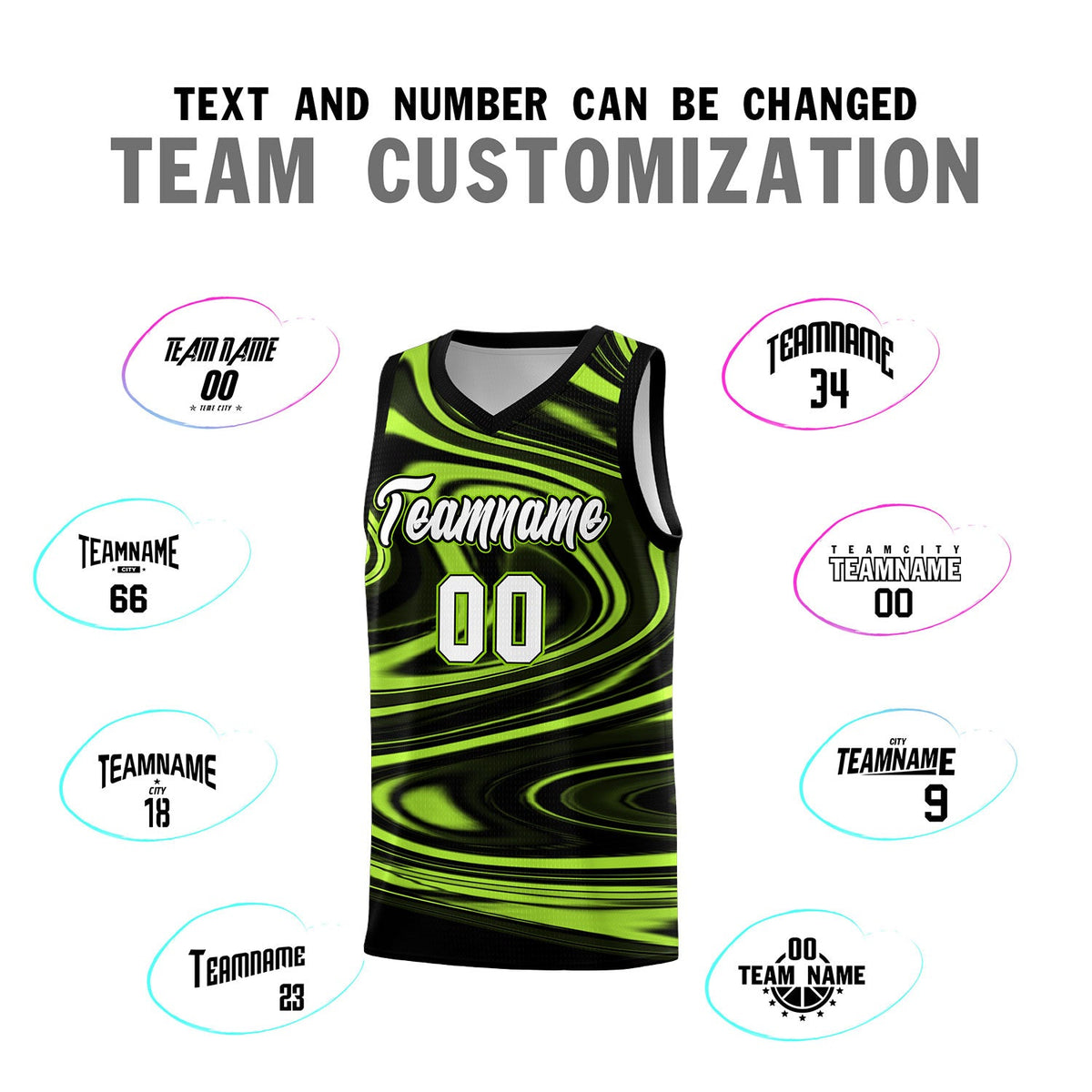 Custom Black Light Green Graffiti Pattern Fluids Style Sports Uniform Basketball Jersey Sets