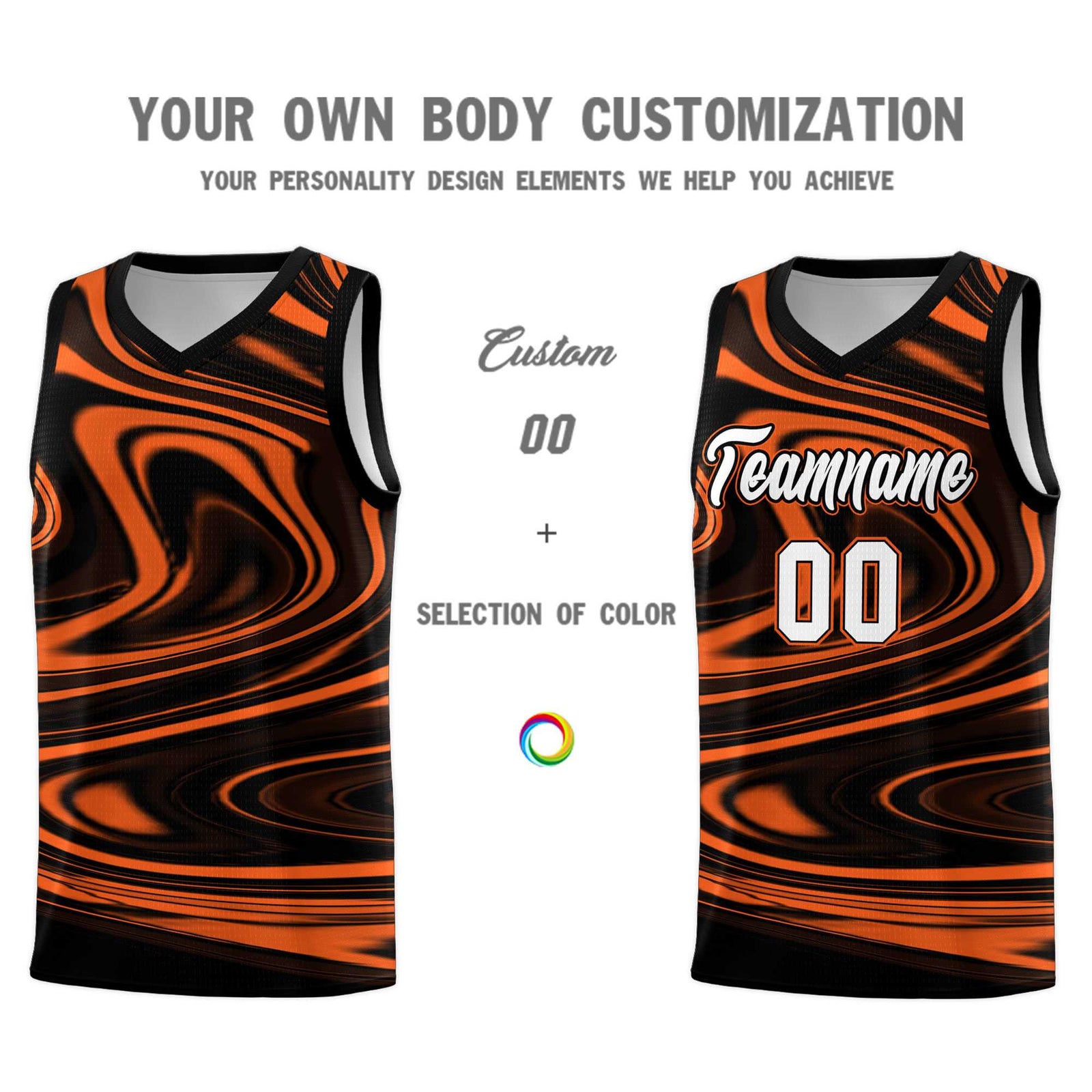 Custom Black Orange Graffiti Pattern Fluids Style Sports Uniform Basketball Jersey Sets