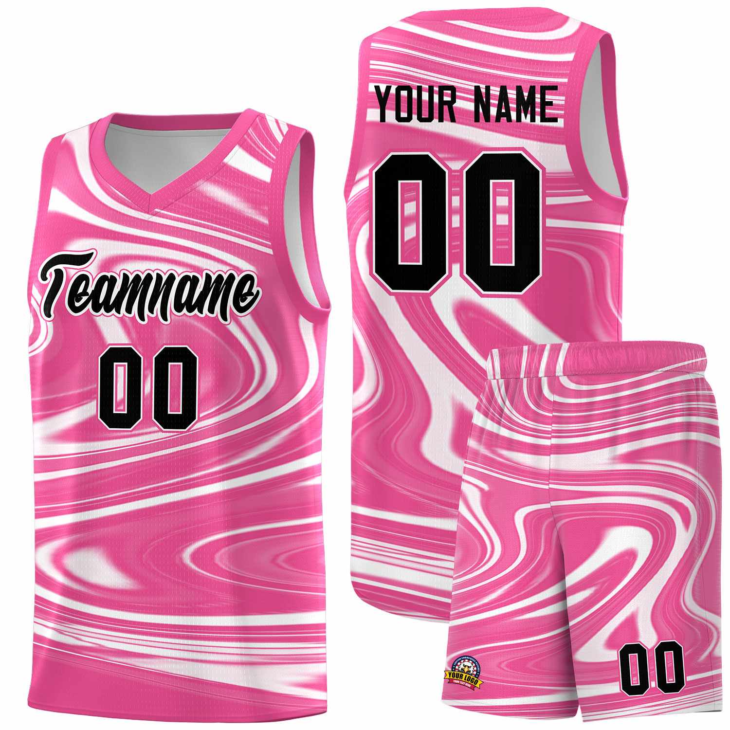 Custom Pink White Graffiti Pattern Fluids Style Sports Uniform Basketball Jersey Sets