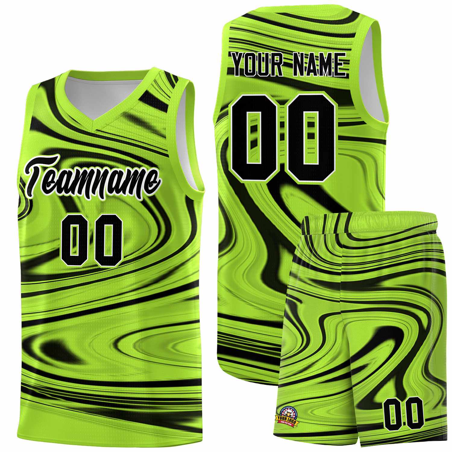 Custom Light Green Black Graffiti Pattern Fluids Style Sports Uniform Basketball Jersey Sets