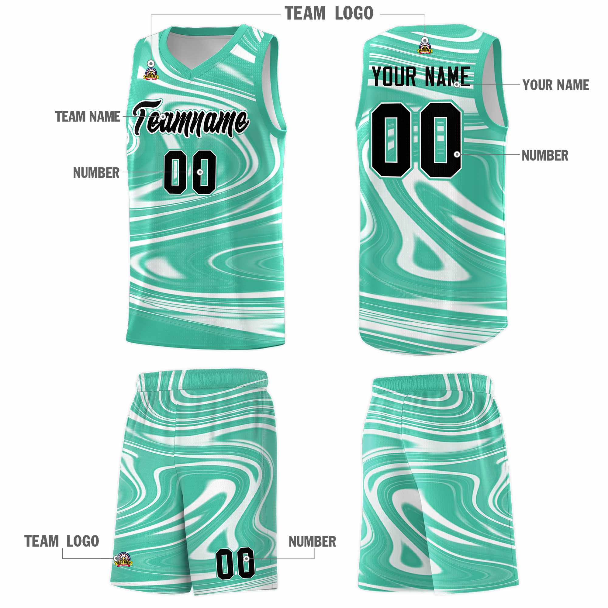 Custom Bright Green White Graffiti Pattern Fluids Style Sports Uniform Basketball Jersey Sets