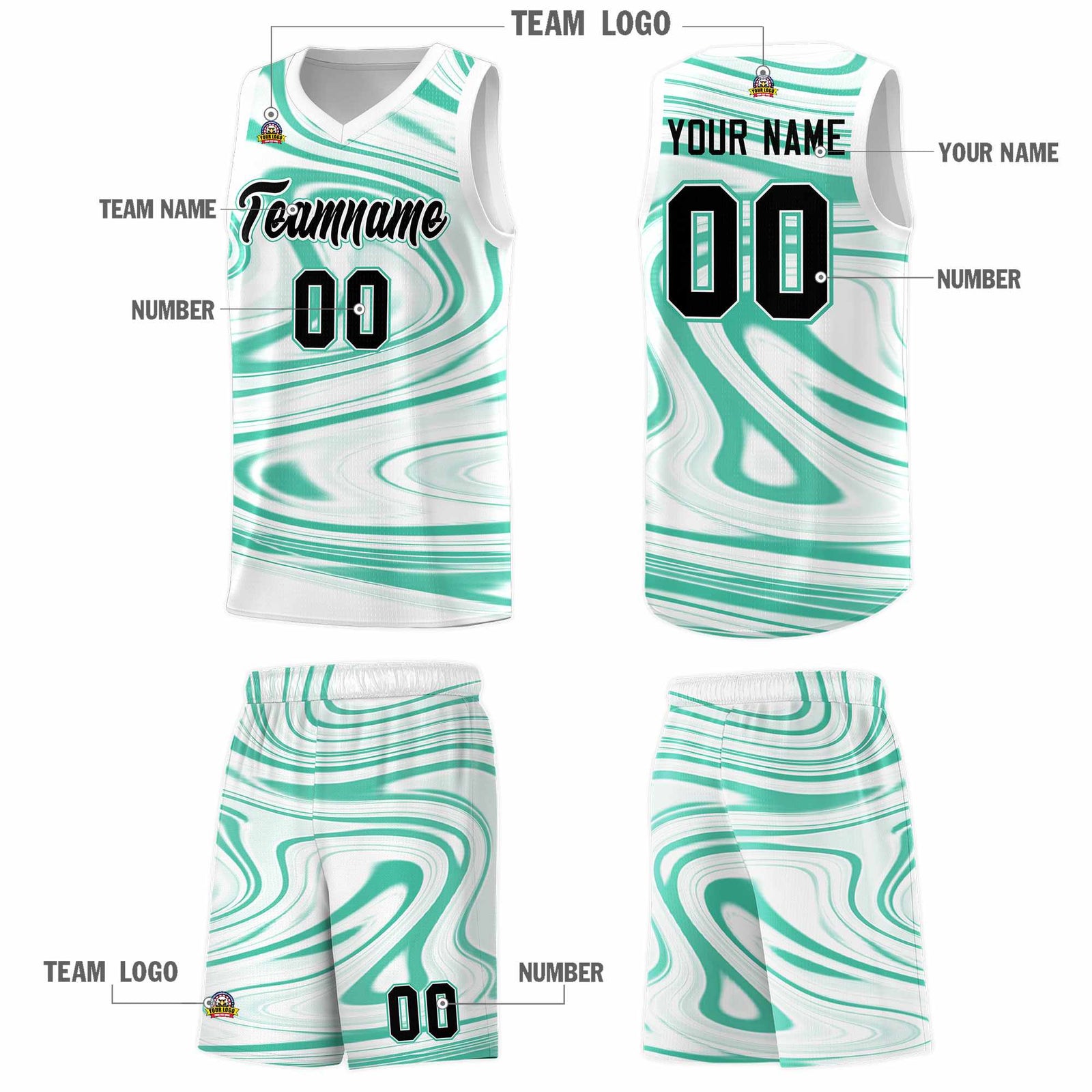 Custom White Bright Green Graffiti Pattern Fluids Style Sports Uniform Basketball Jersey Sets