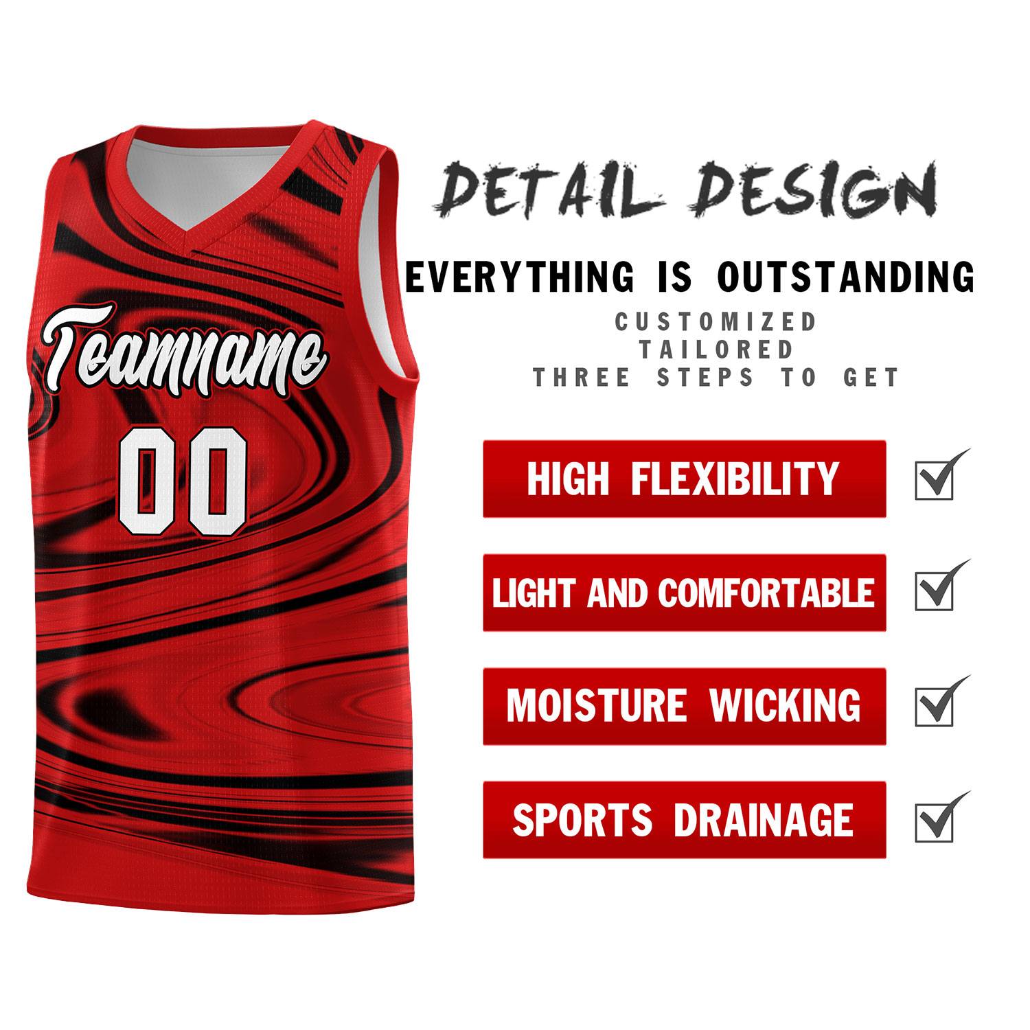 Custom Red Black Graffiti Pattern Fluids Style Sports Uniform Basketball Jersey Sets