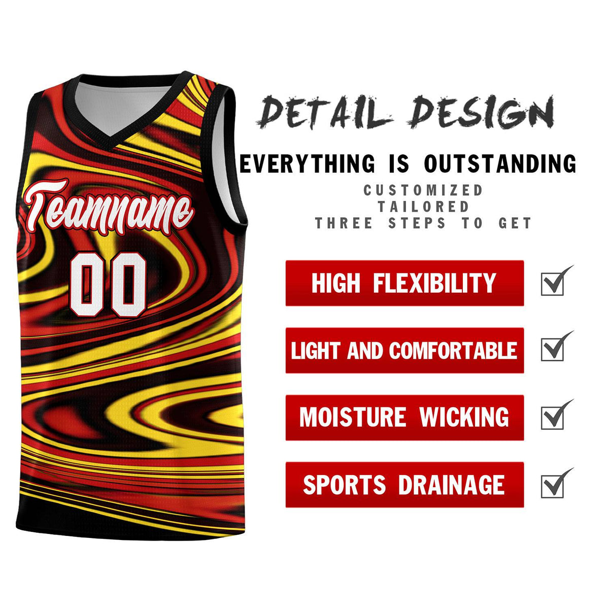 Custom Black Red Graffiti Pattern Fluids Style Sports Uniform Basketball Jersey Sets
