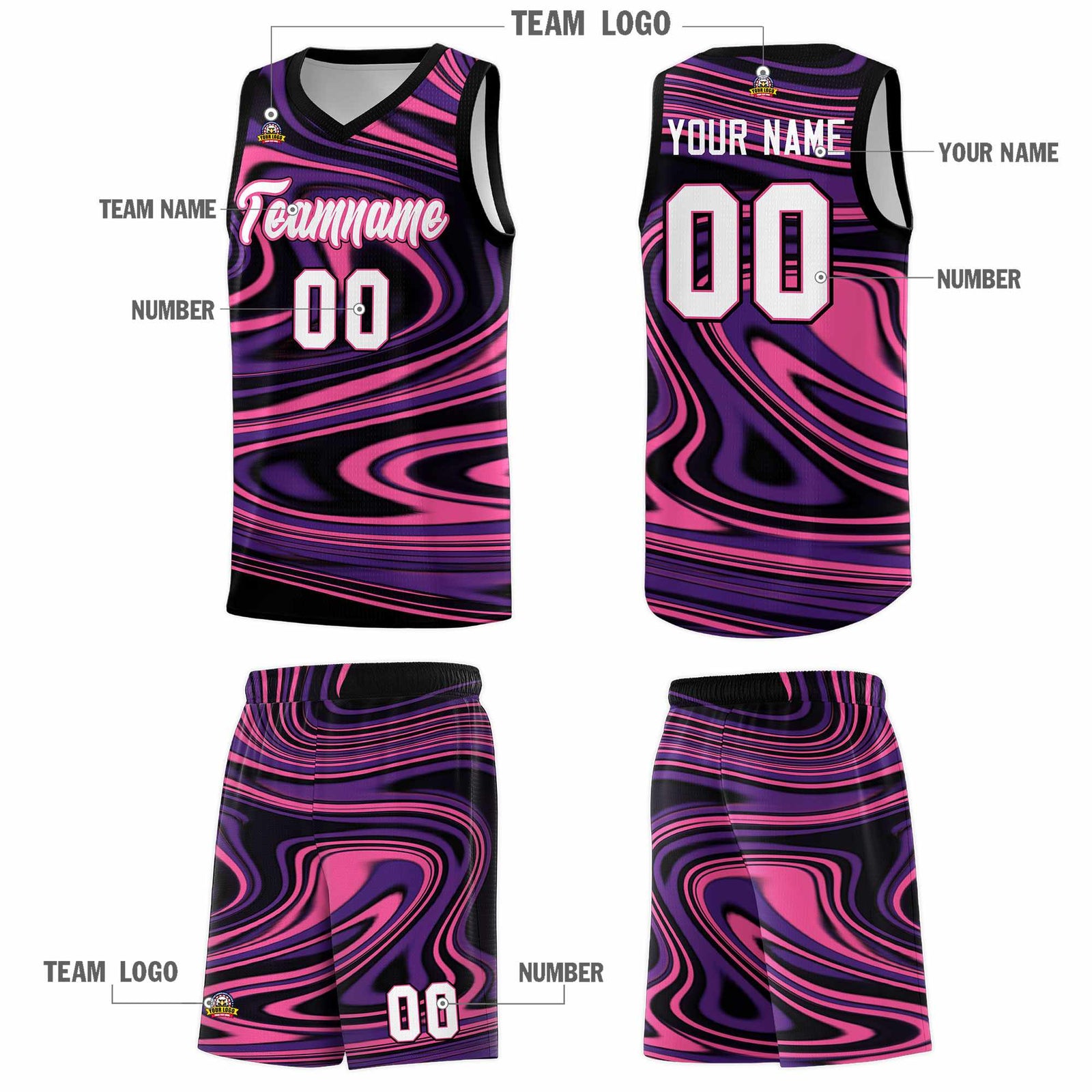 Custom Black Purple Graffiti Pattern Fluids Style Sports Uniform Basketball Jersey Sets