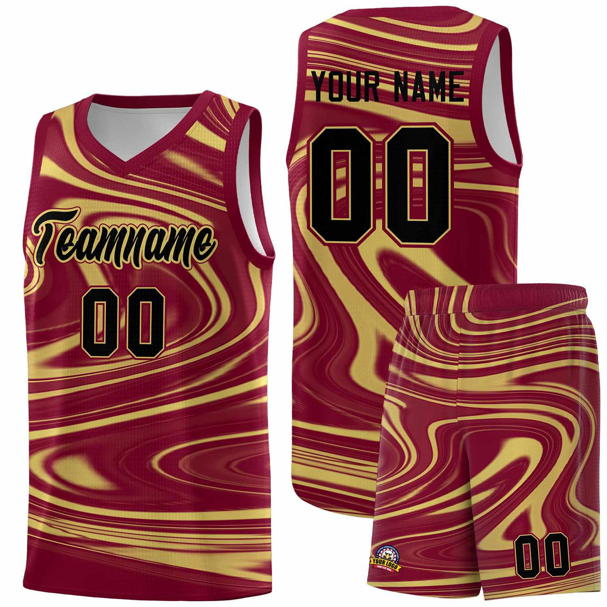 Custom Crimson Khaki Graffiti Pattern Fluids Style Sports Uniform Basketball Jersey Sets