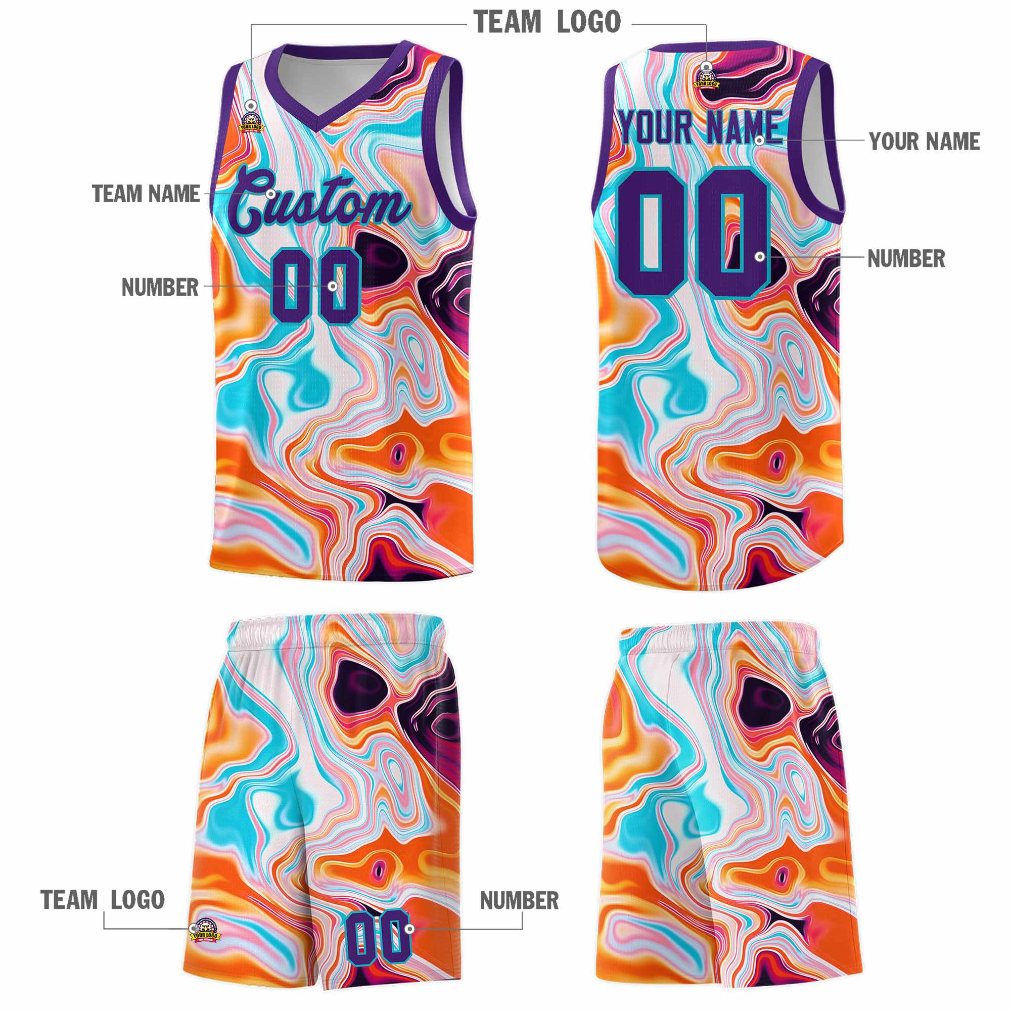 Custom Purple Fluid Painting Pattern Sports Uniform Basketball Jersey
