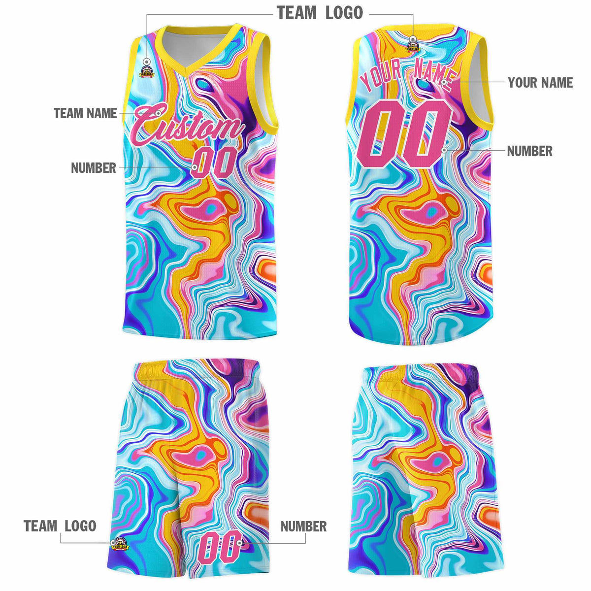 Custom Gold Fluid Painting Pattern Sports Uniform Basketball Jersey