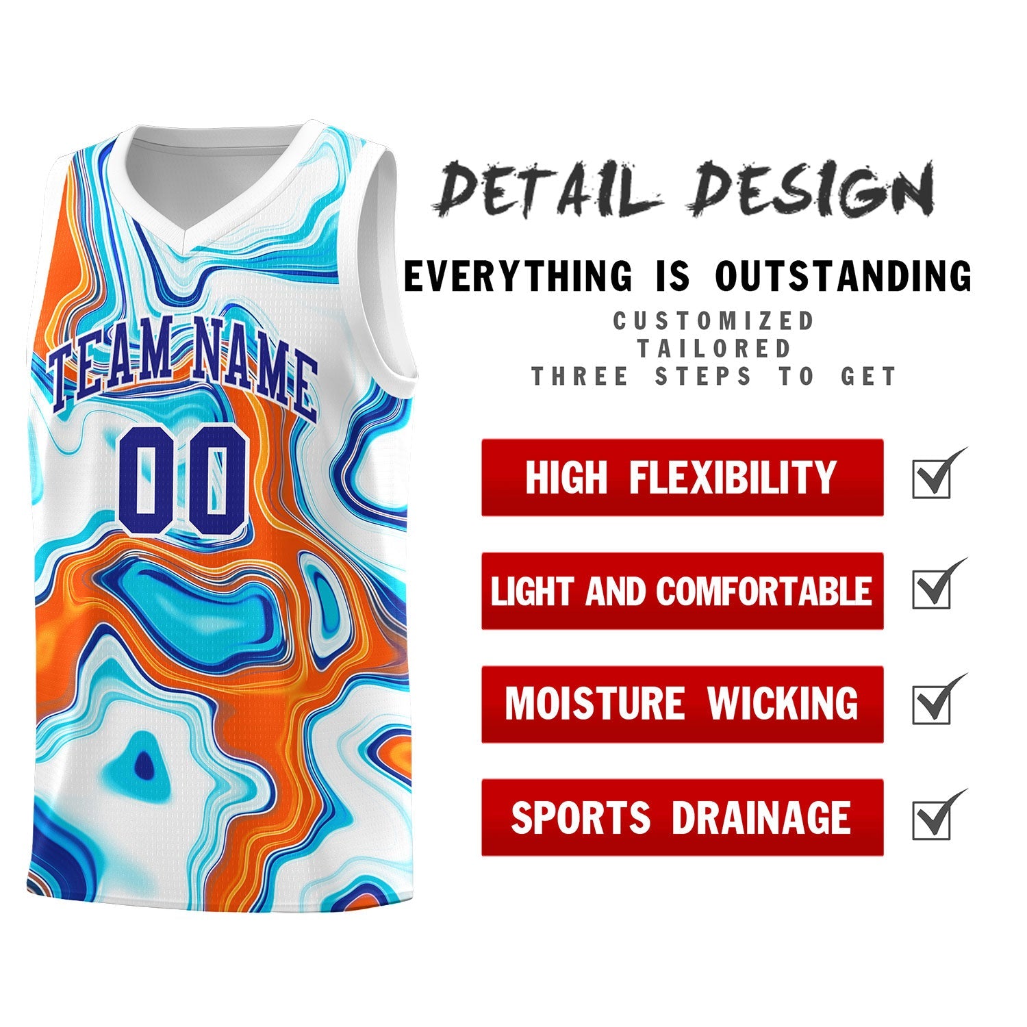 Custom White Fluid Painting Pattern Sports Uniform Basketball Jersey