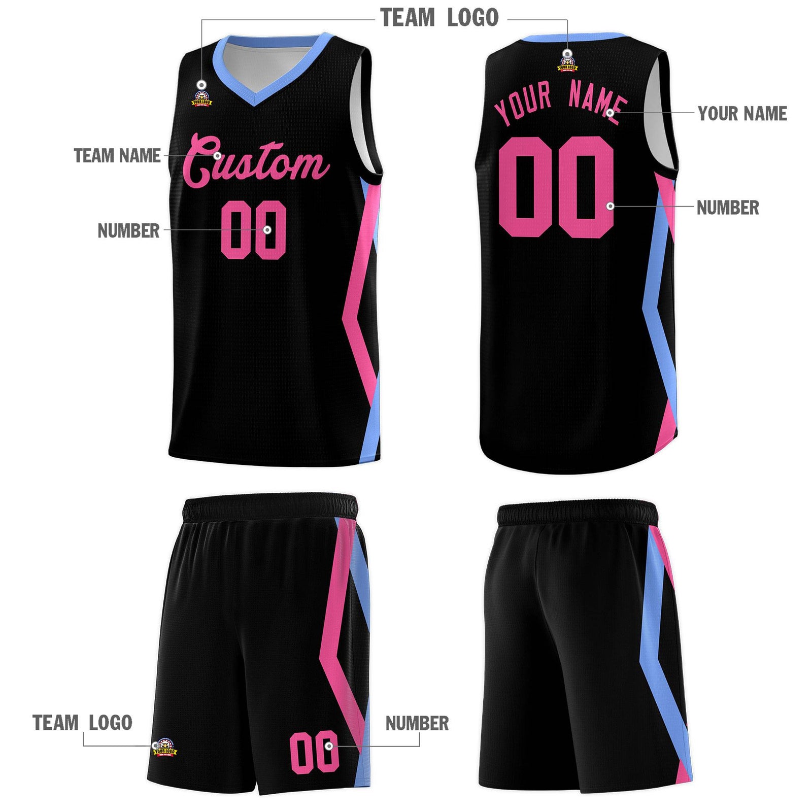 Custom Black Side Rhombus Graffiti Pattern Sets Basketball Jersey