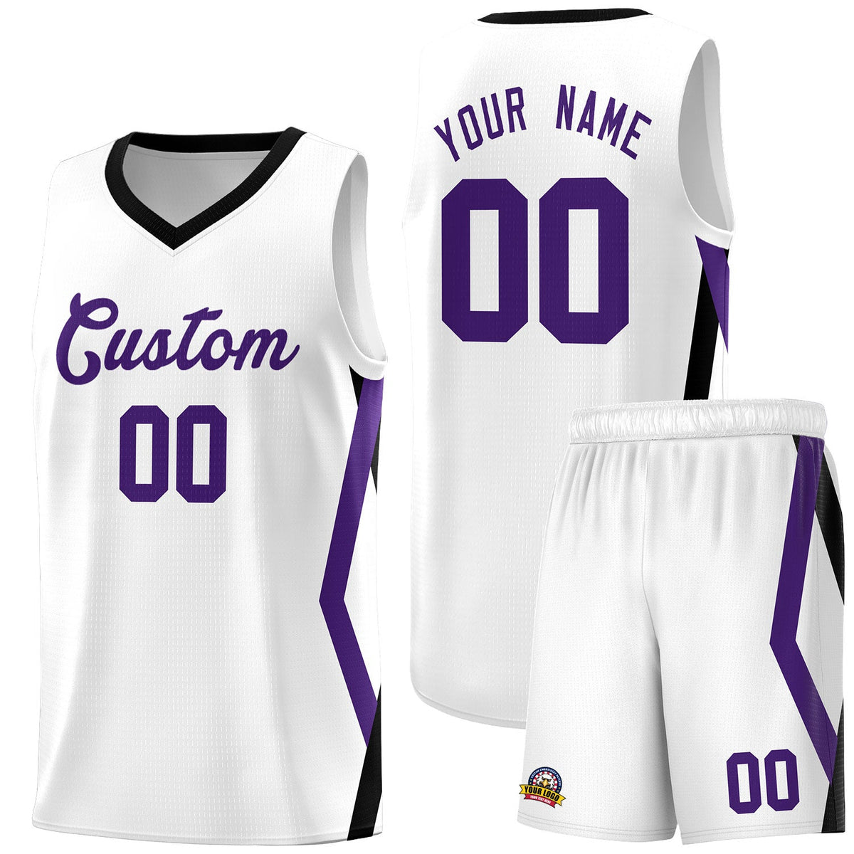 Custom White Side Rhombus Graffiti Pattern Sets Basketball Jersey