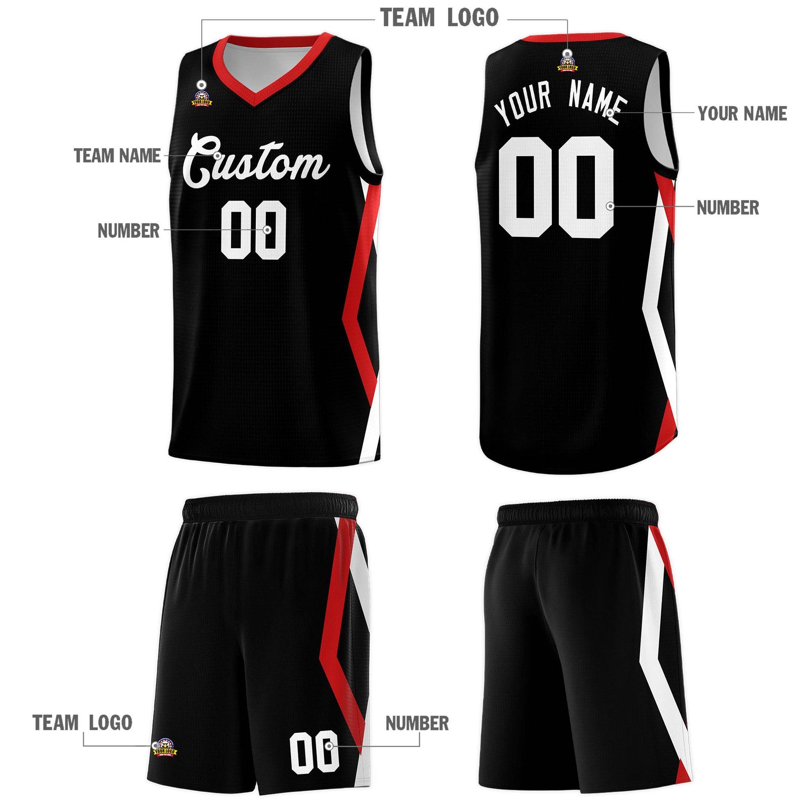 Custom Black Side Rhombus Graffiti Pattern Sets Basketball Jersey