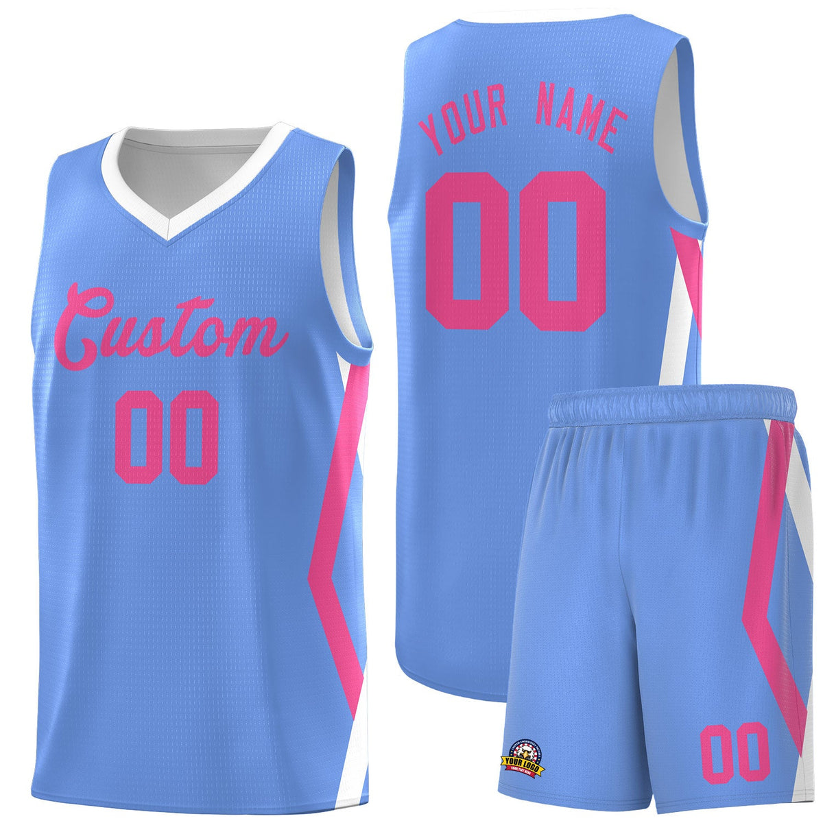 Custom Light Blue Side Rhombus Graffiti Pattern Sets Basketball Jersey