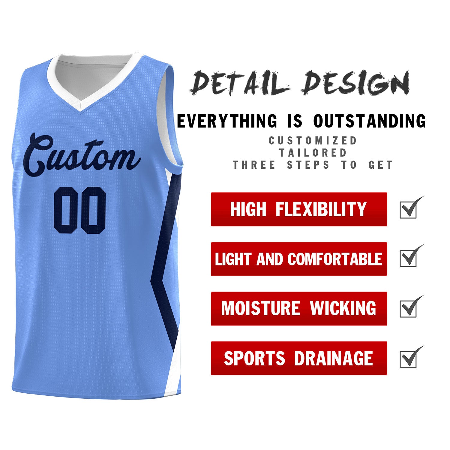 Custom Light Blue Side Rhombus Graffiti Pattern Sets Basketball Jersey