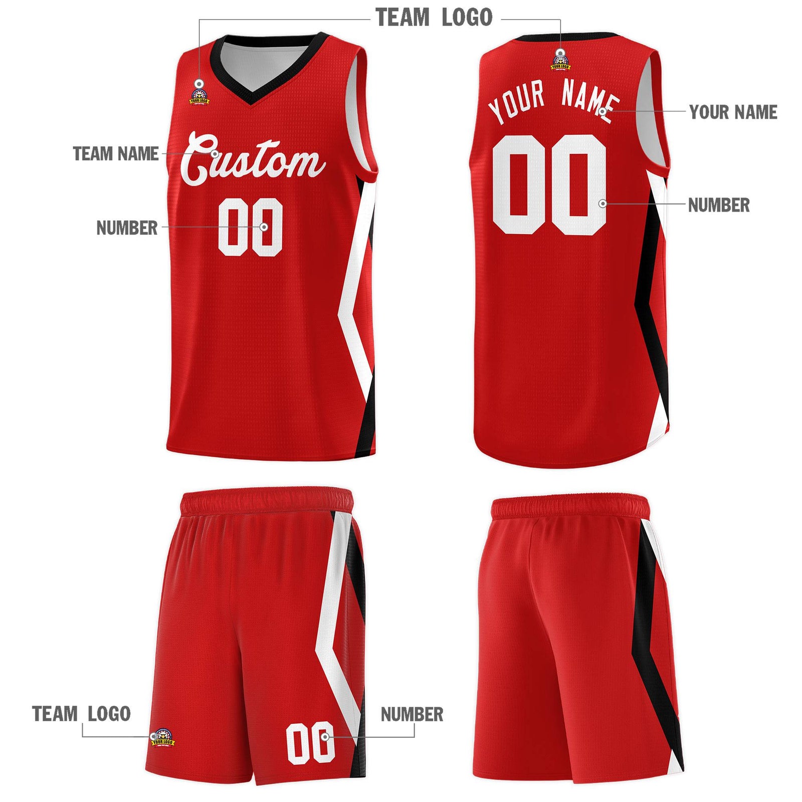 Custom Red Side Rhombus Graffiti Pattern Sets Basketball Jersey