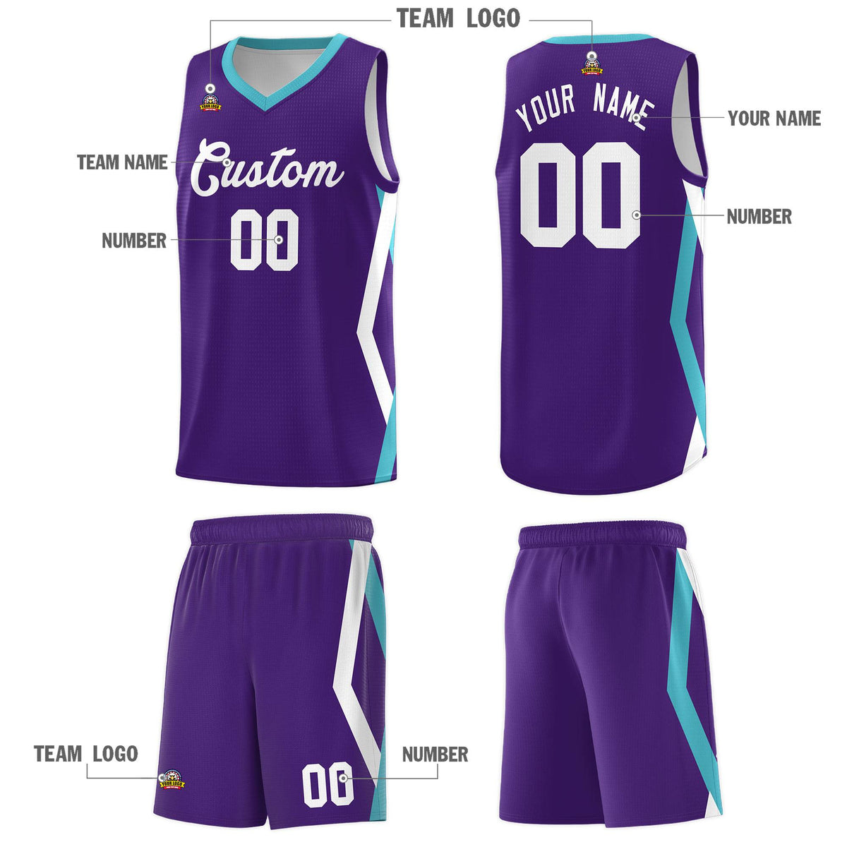 Custom Purple Side Rhombus Graffiti Pattern Sets Basketball Jersey