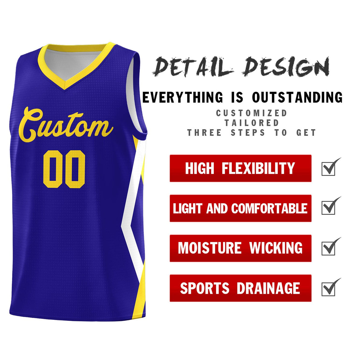 Custom Royal Side Rhombus Graffiti Pattern Sets Basketball Jersey