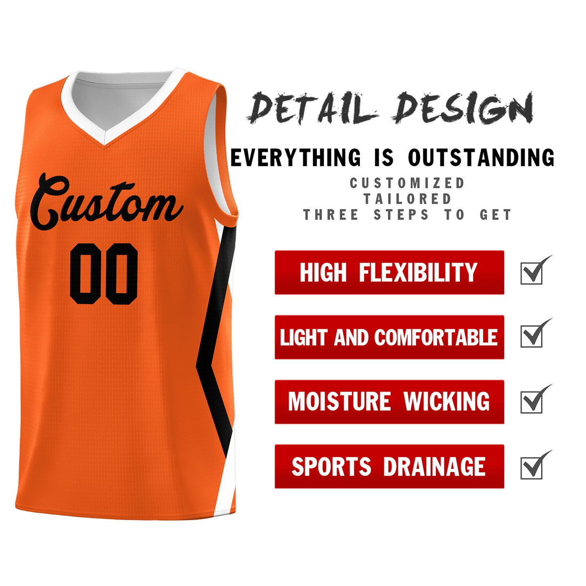 Custom Orange Side Rhombus Graffiti Pattern Sets Basketball Jersey