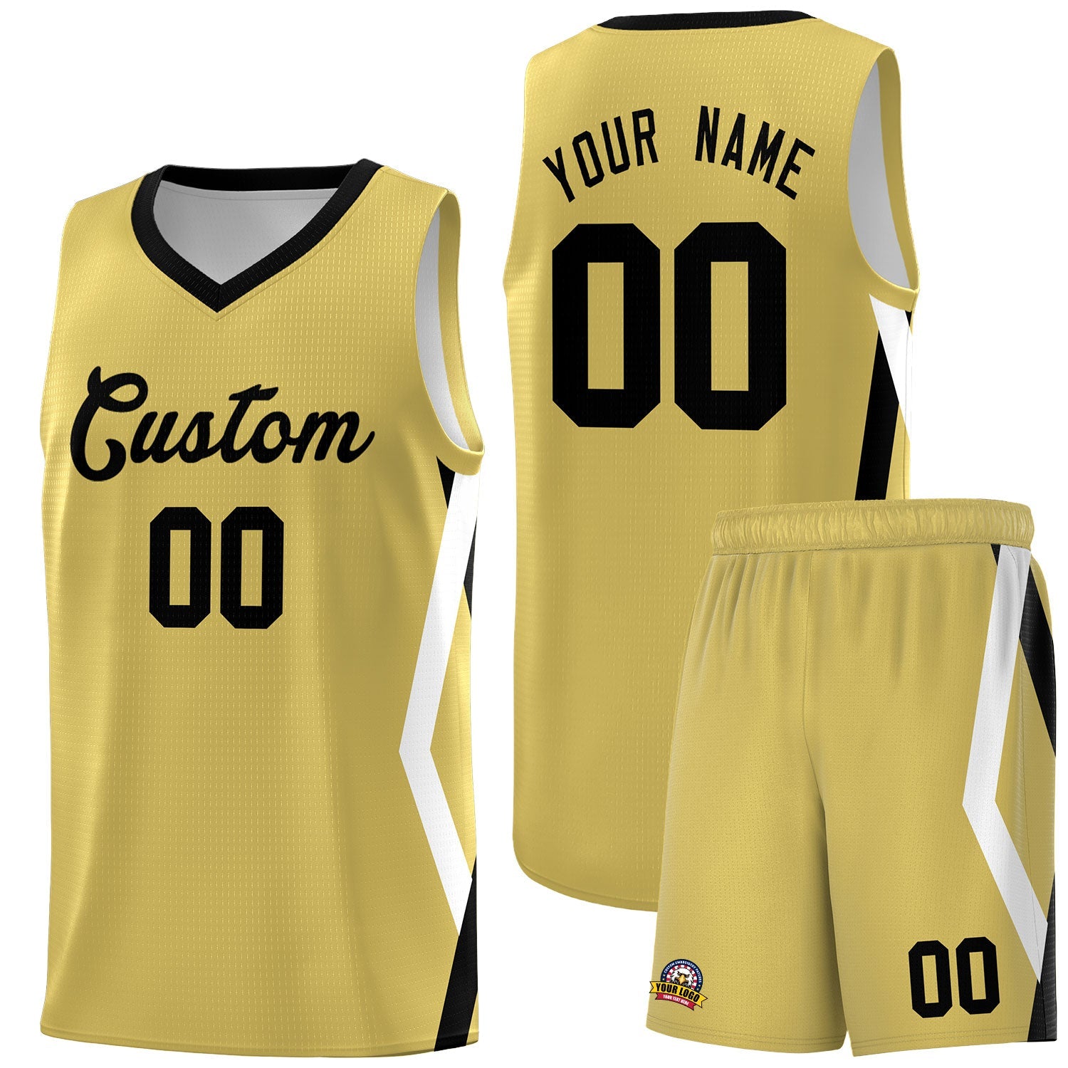Custom Old Gold Side Rhombus Graffiti Pattern Sets Basketball Jersey