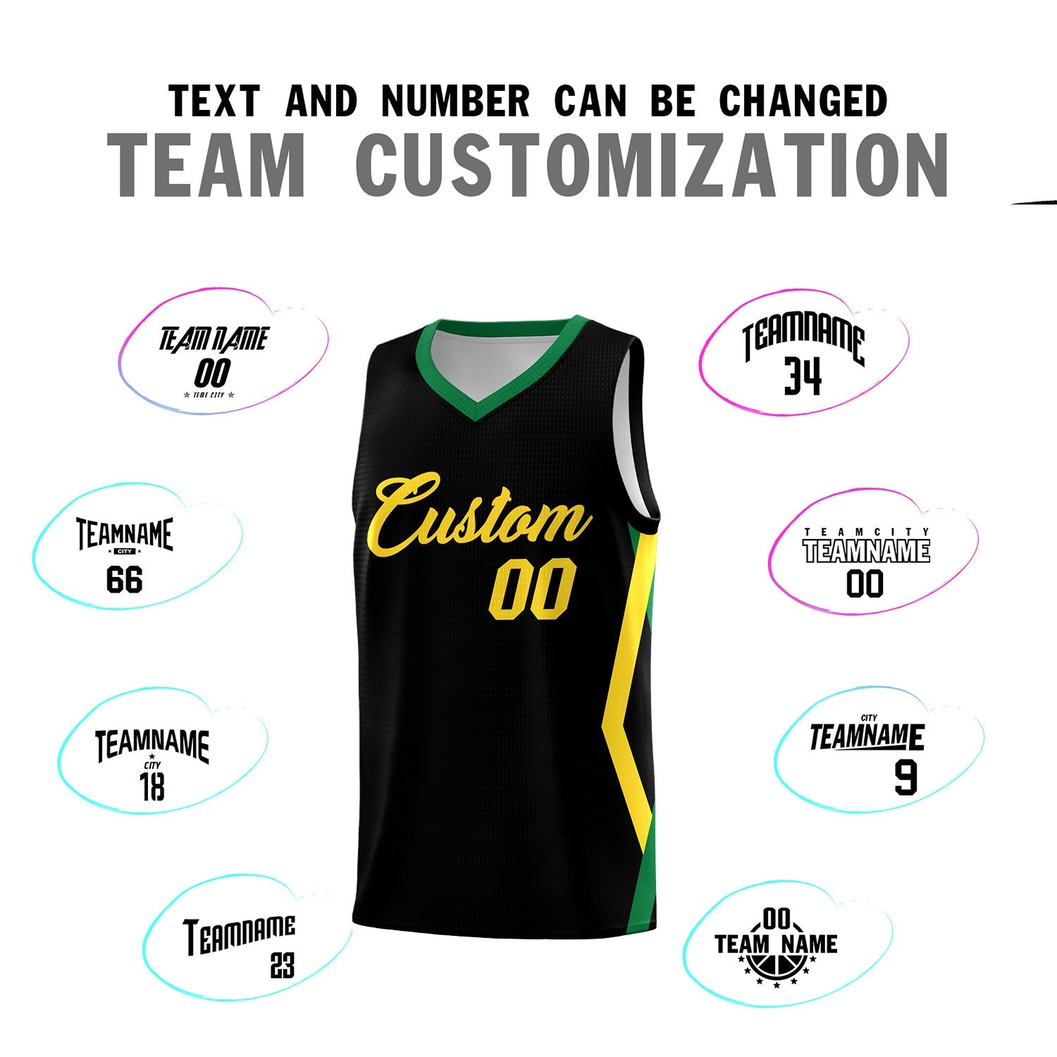 Custom Black Side Rhombus Graffiti Pattern Sets Basketball Jersey