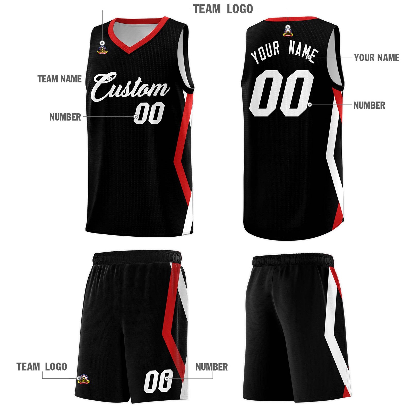 Custom Black Side Rhombus Graffiti Pattern Sets Basketball Jersey