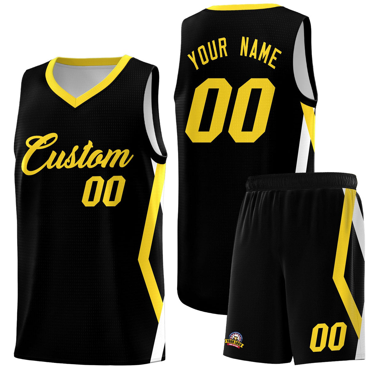 Custom Black Side Rhombus Graffiti Pattern Sets Basketball Jersey