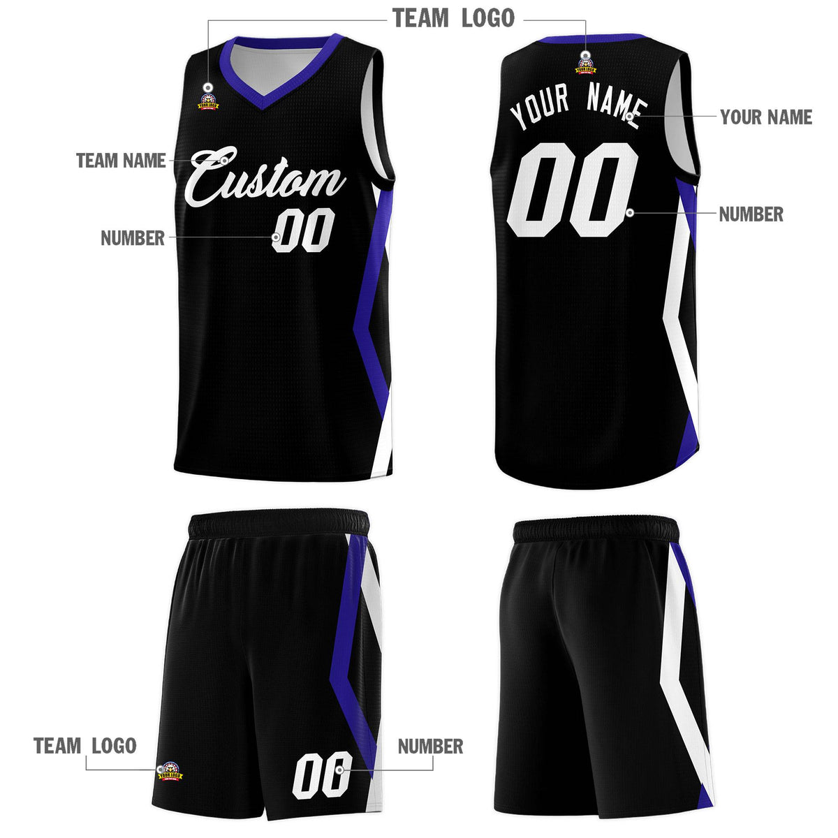 Custom Black Side Rhombus Graffiti Pattern Sets Basketball Jersey