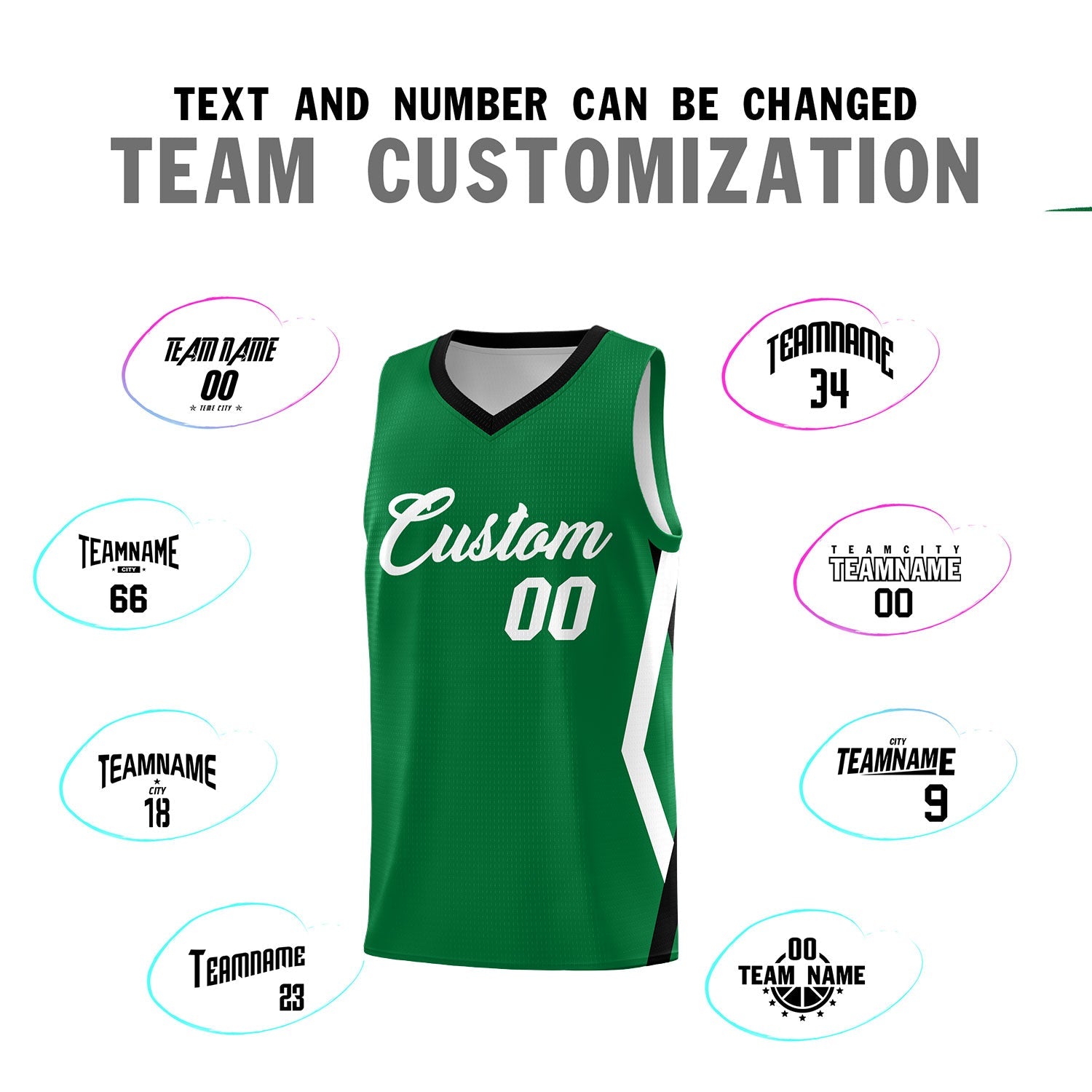 Custom Kelly Green Side Rhombus Graffiti Pattern Sets Basketball Jersey