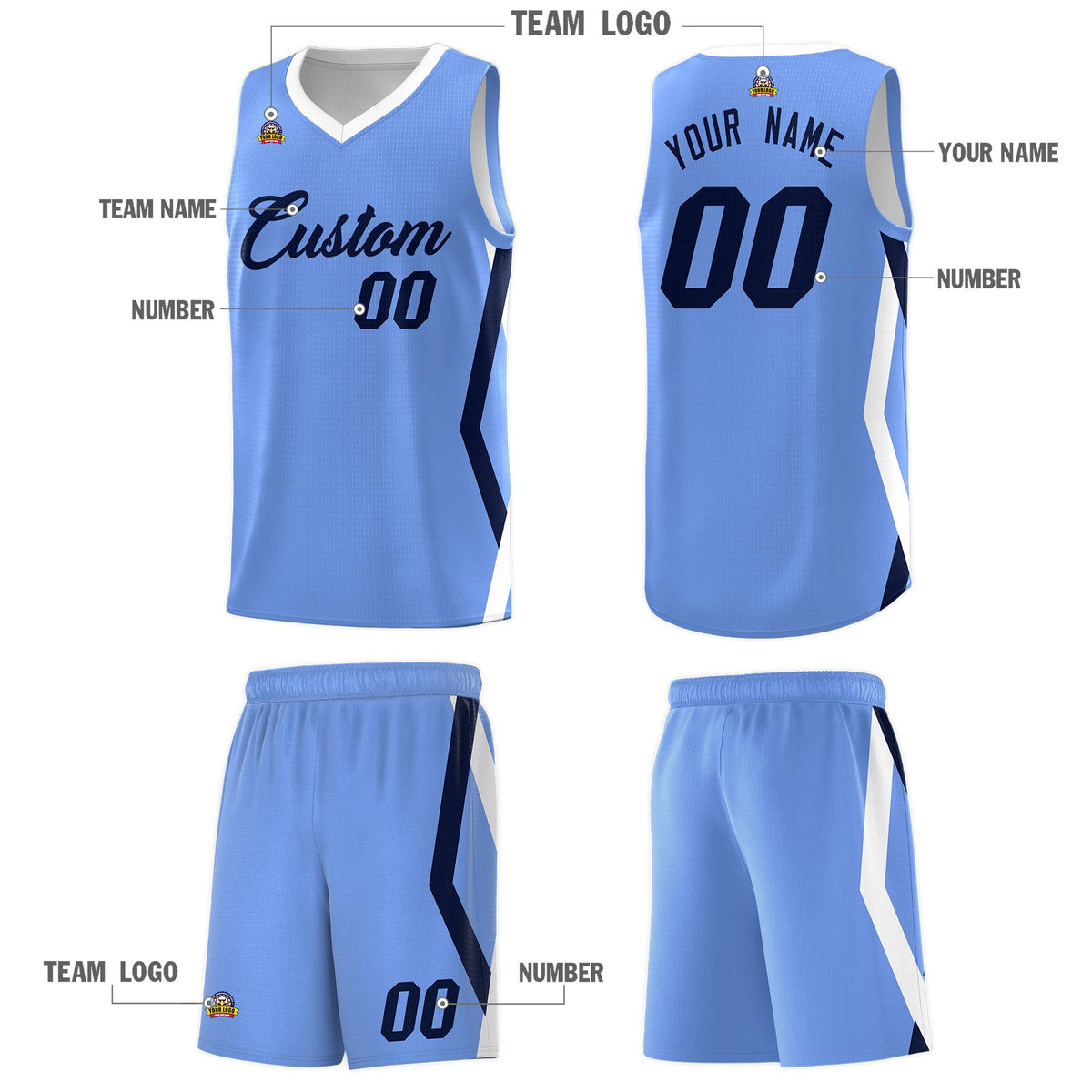 Custom Light Blue Side Rhombus Graffiti Pattern Sets Basketball Jersey