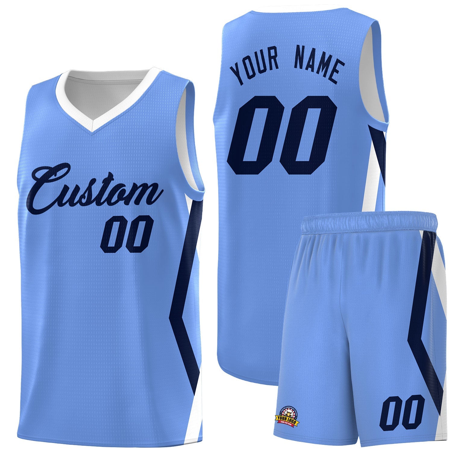 Custom Light Blue Side Rhombus Graffiti Pattern Sets Basketball Jersey