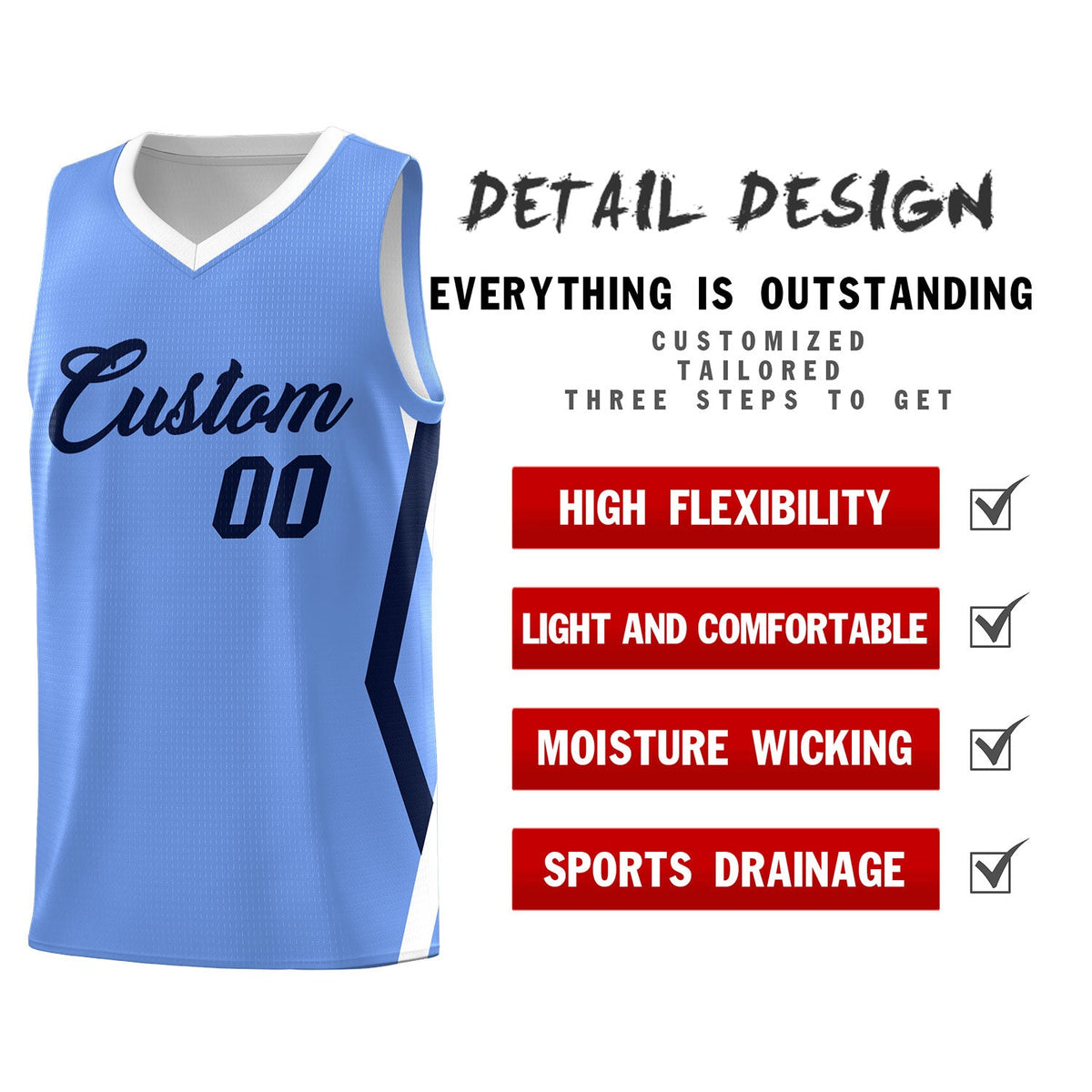 Custom Light Blue Side Rhombus Graffiti Pattern Sets Basketball Jersey