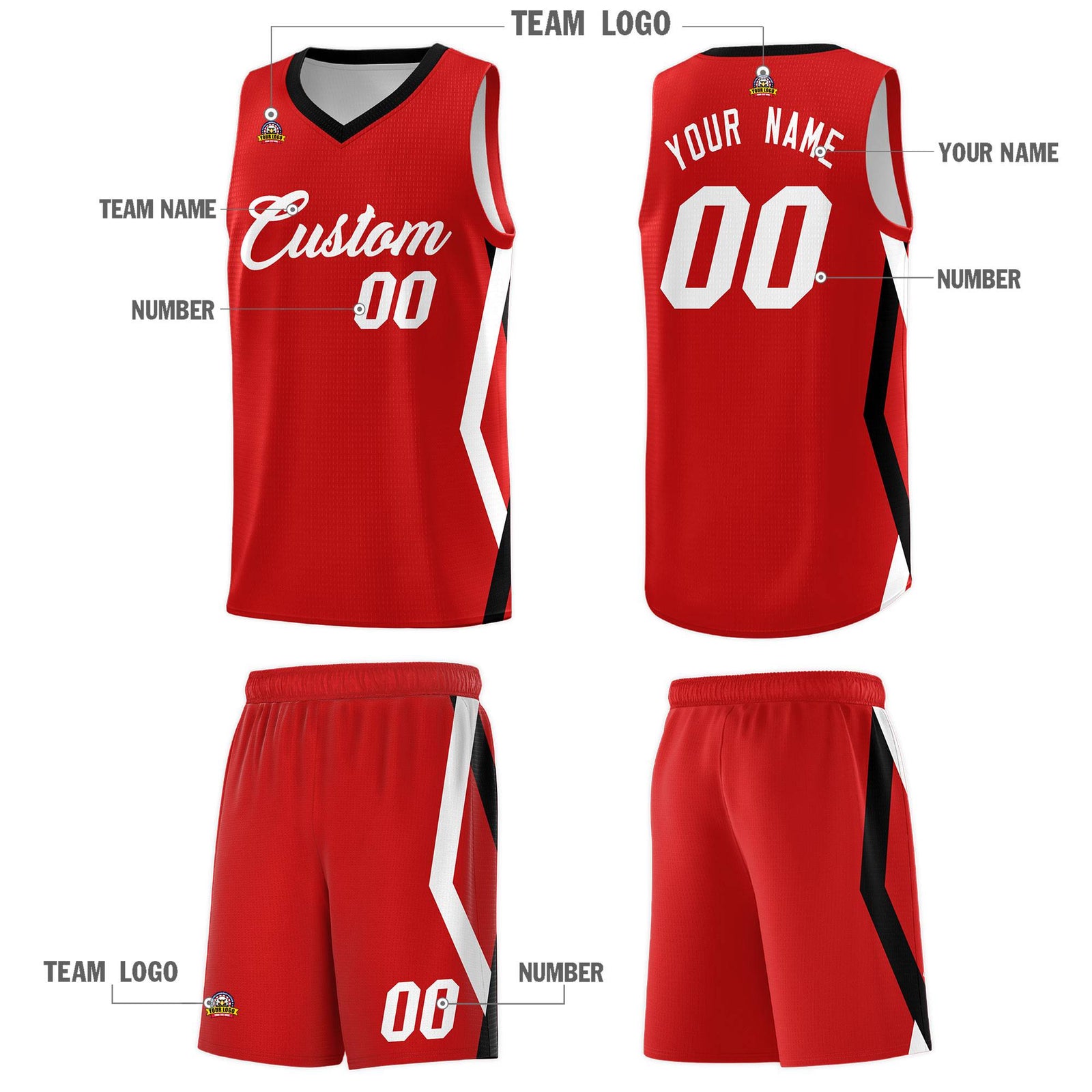 Custom Red Side Rhombus Graffiti Pattern Sets Basketball Jersey