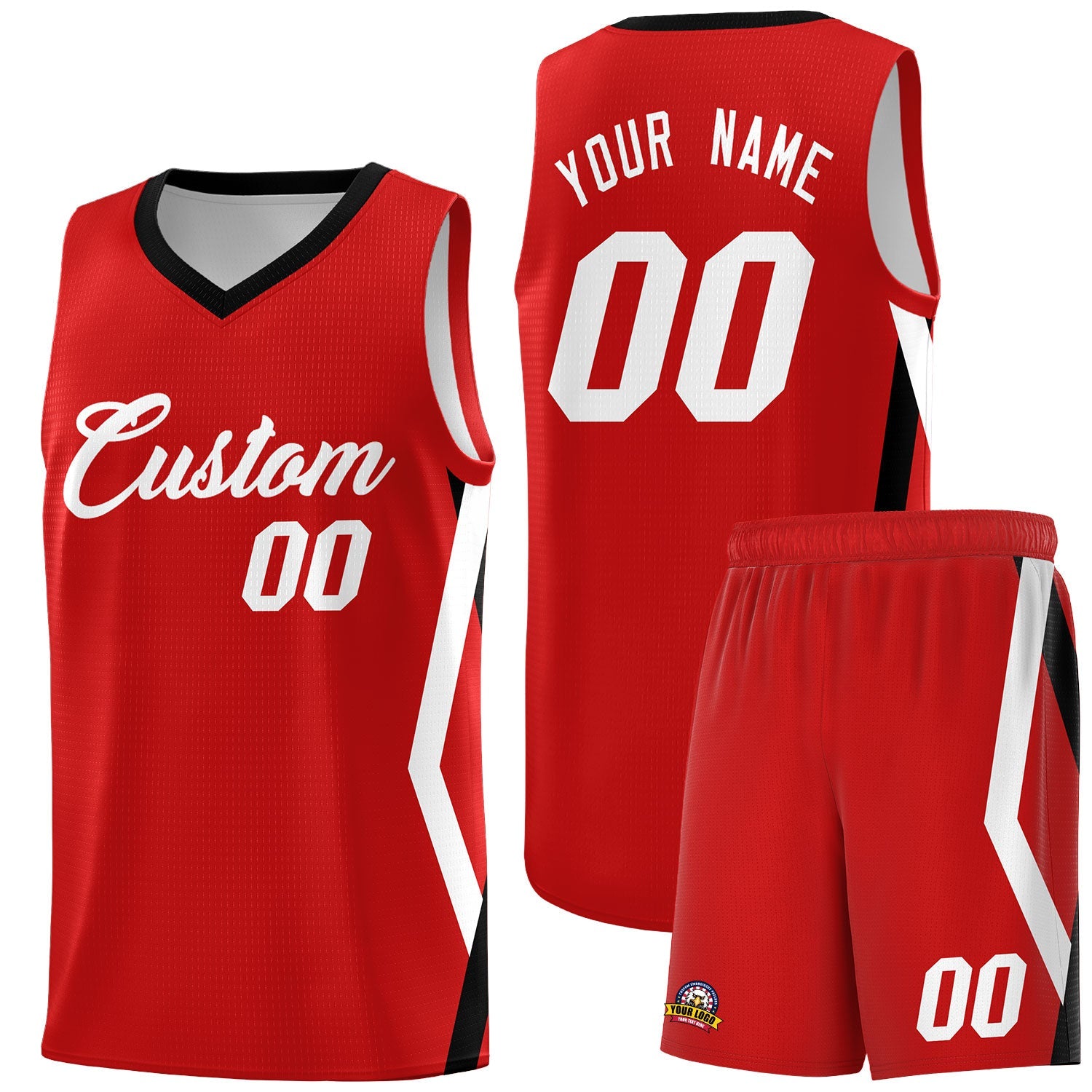 Custom Red Side Rhombus Graffiti Pattern Sets Basketball Jersey