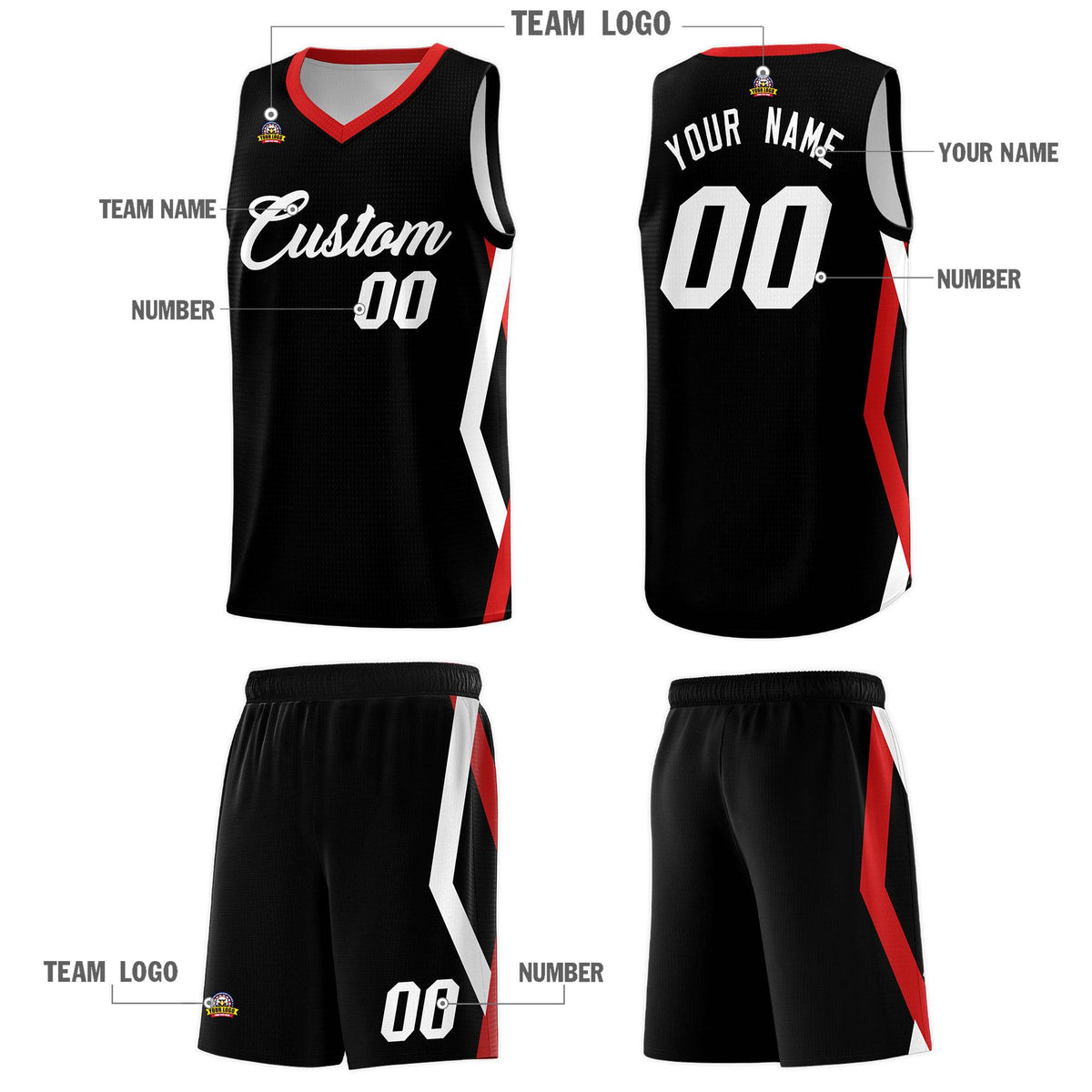 Custom Black Side Rhombus Graffiti Pattern Sets Basketball Jersey