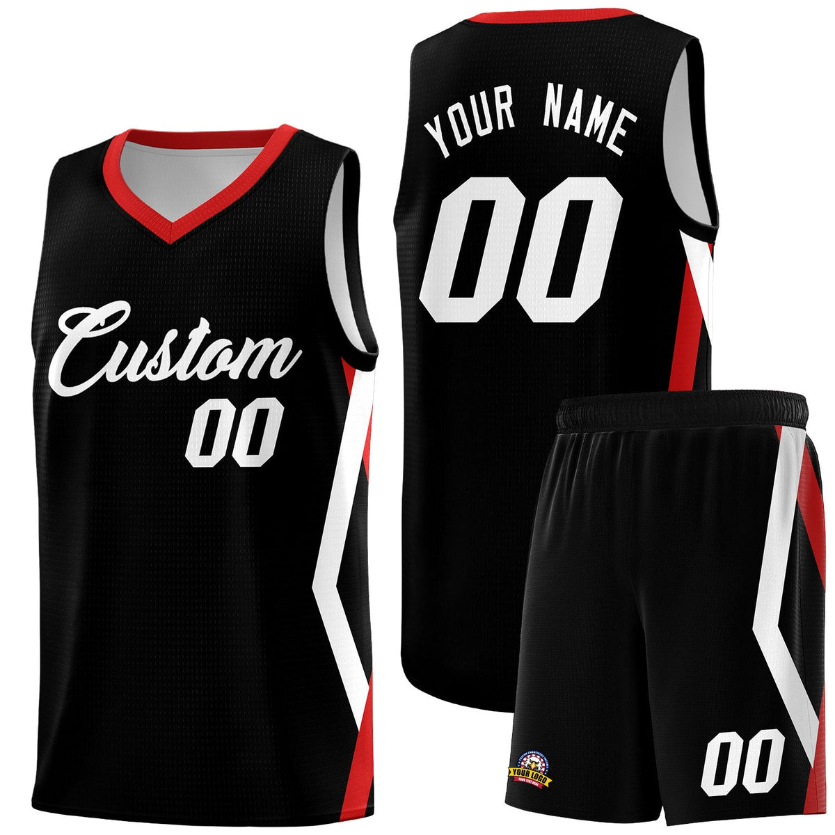 Custom Black Side Rhombus Graffiti Pattern Sets Basketball Jersey