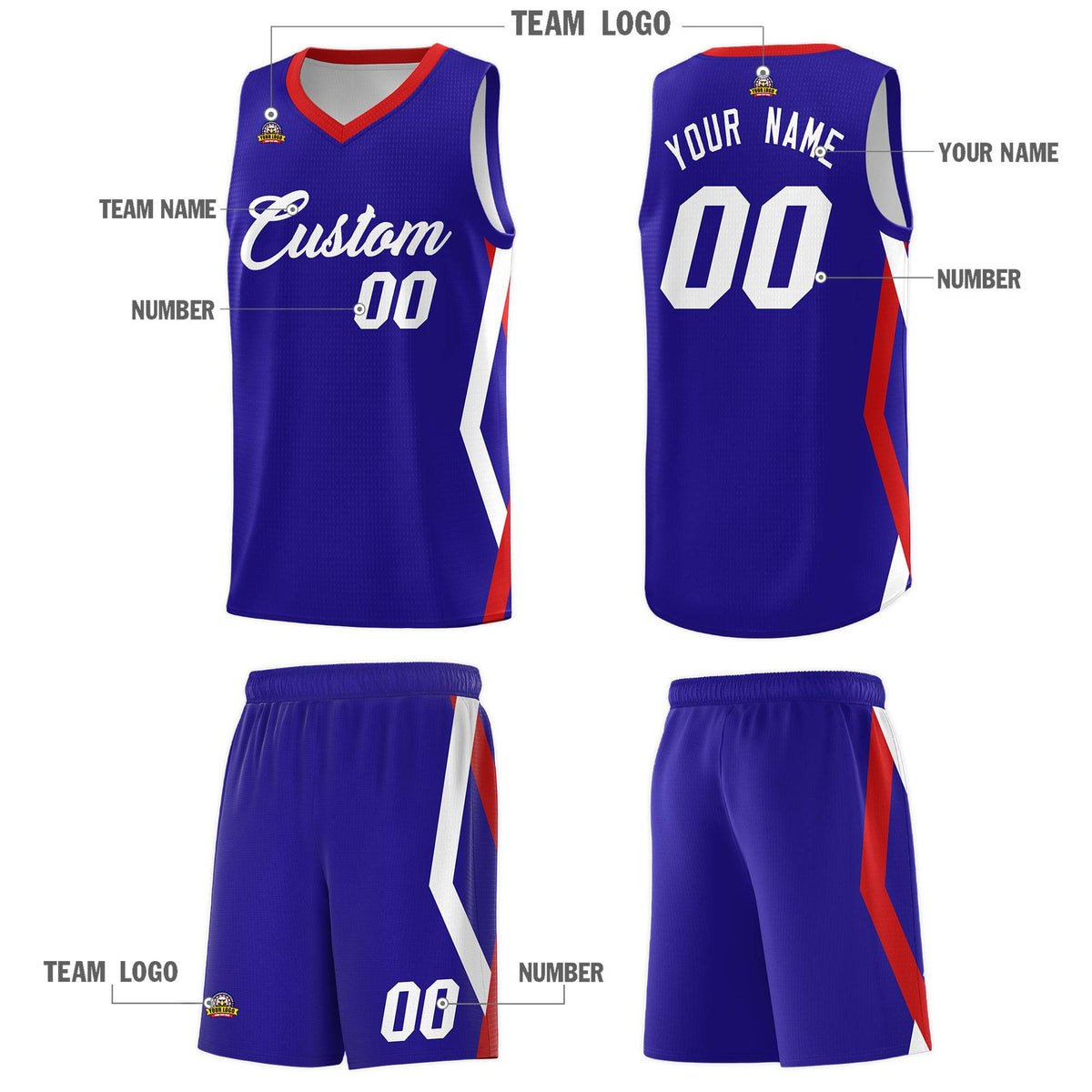 Custom Royal Side Rhombus Graffiti Pattern Sets Basketball Jersey