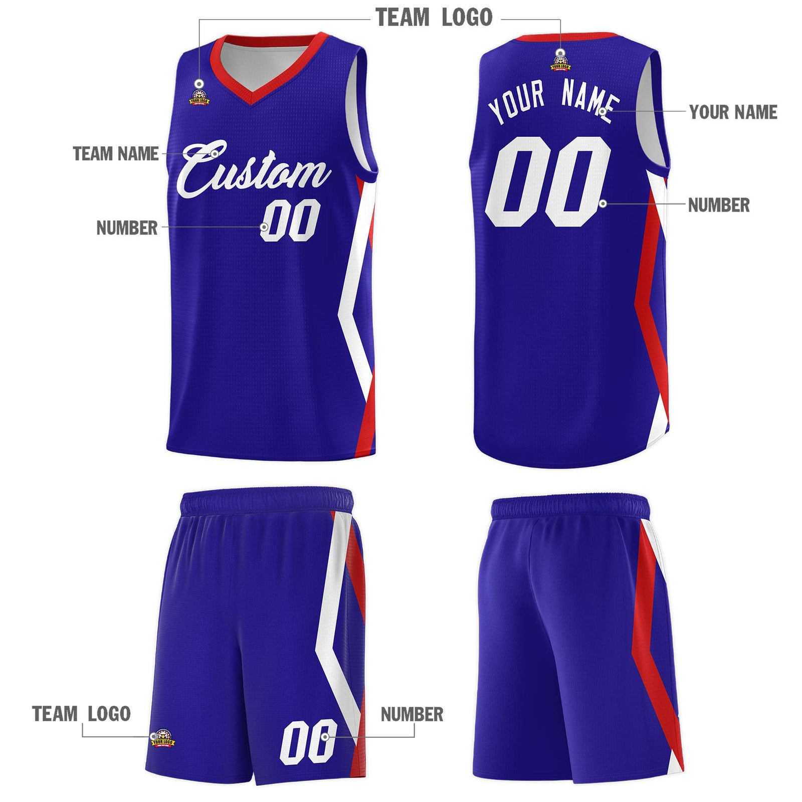 Custom Royal Side Rhombus Graffiti Pattern Sets Basketball Jersey