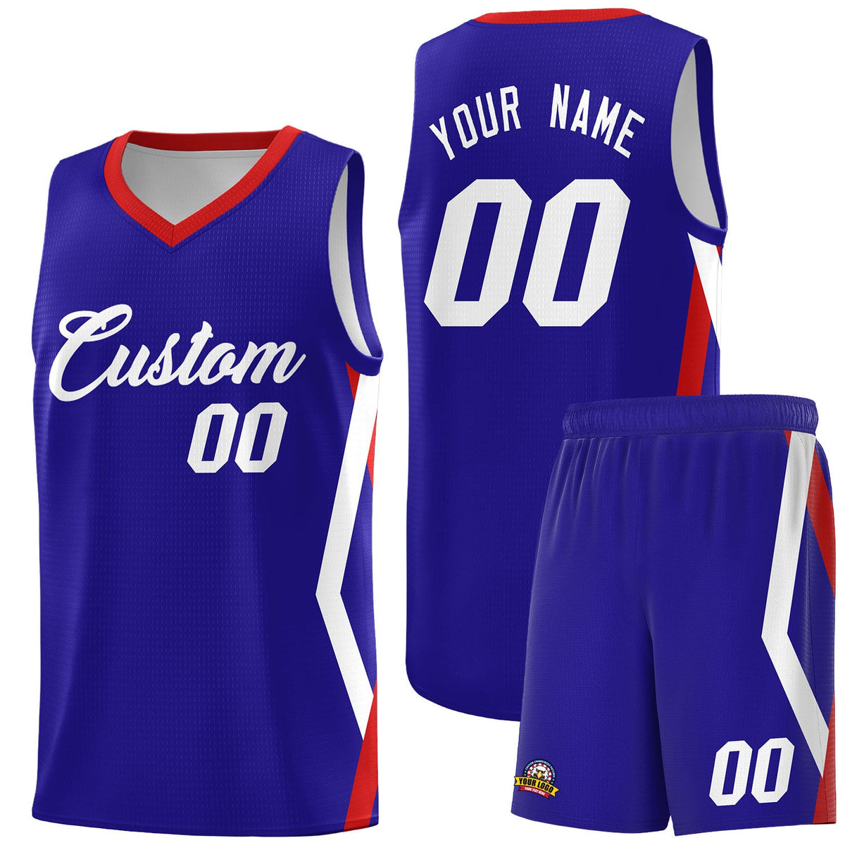 Custom Royal Side Rhombus Graffiti Pattern Sets Basketball Jersey