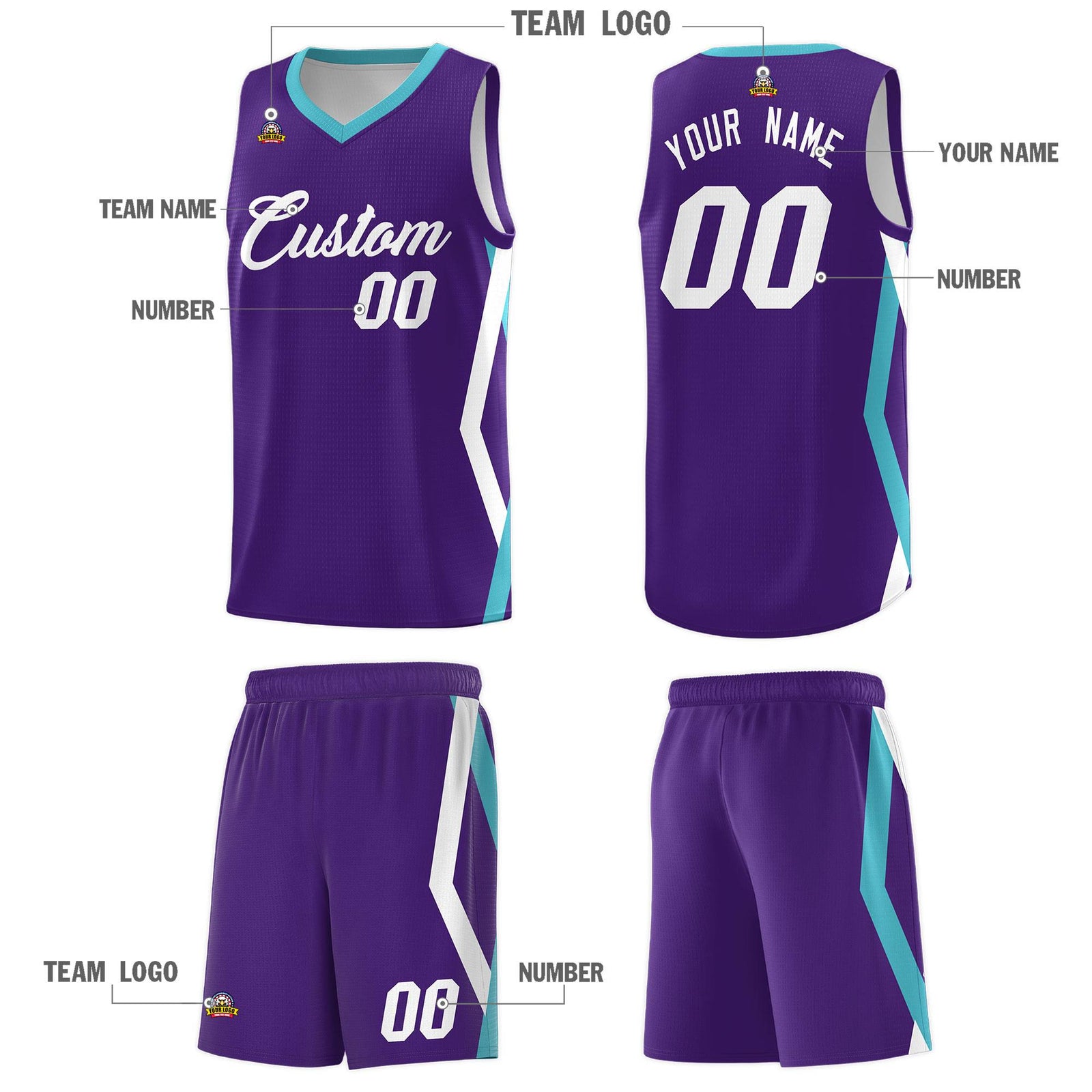 Custom Purple Side Rhombus Graffiti Pattern Sets Basketball Jersey