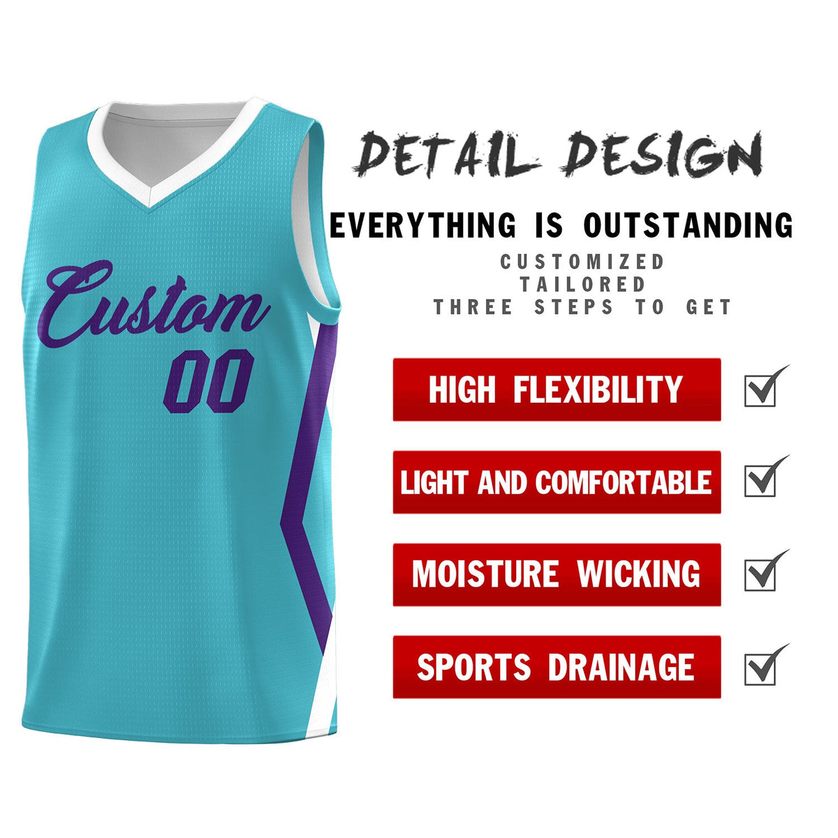 Custom Sky Blue Side Rhombus Graffiti Pattern Sets Basketball Jersey